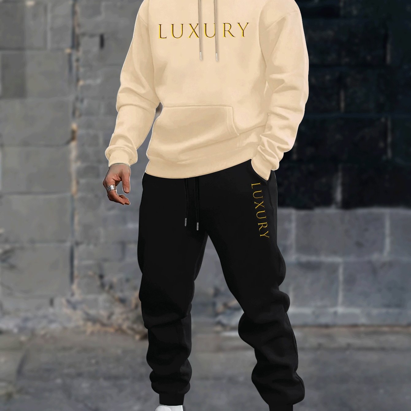 2pcs Luxury Men's Long Sleeves Hoodie & Sweatpants Co-ord Set, Casual Comfy Style for Spring Autumn Winter Outfits Clothing