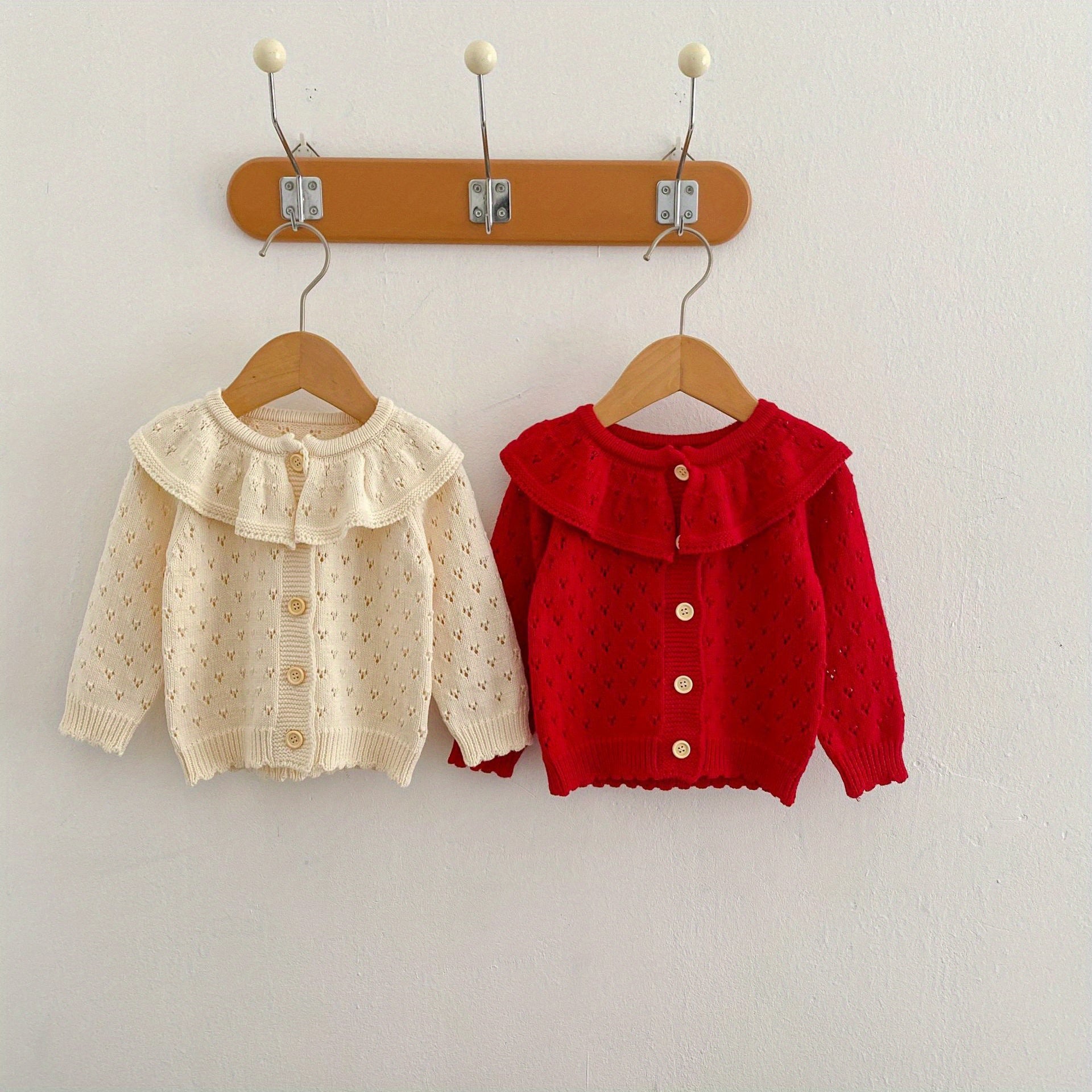 Girls' Jacquard Knit Ruffle Collar Button Long Sleeve Sweater Coat for Fall/Winter Outfits