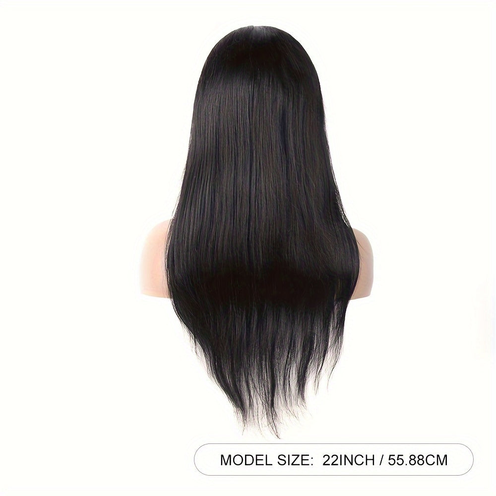 Straight Human Hair Wigs With Bangs Brazilian Put On And Go None Lace Front Wigs For Women Glueless Full Machine Made Wigs 150% Density Natural Color