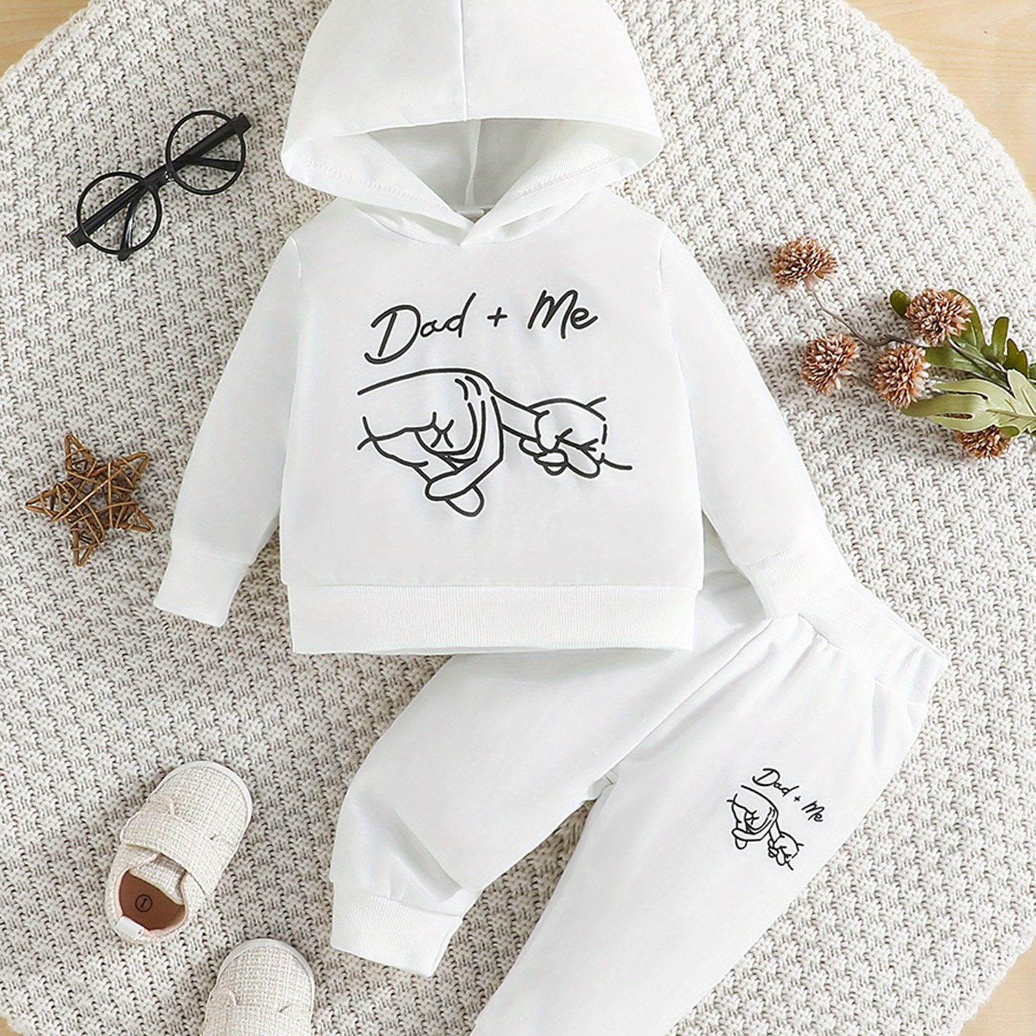 2-Piece Fall Outfits for Toddler Boys and Girls - Soft Letter Hand Print Long Sleeve Hoodie and Elastic Waist Pants Set - Newborn Infant Clothes for Autumn Season