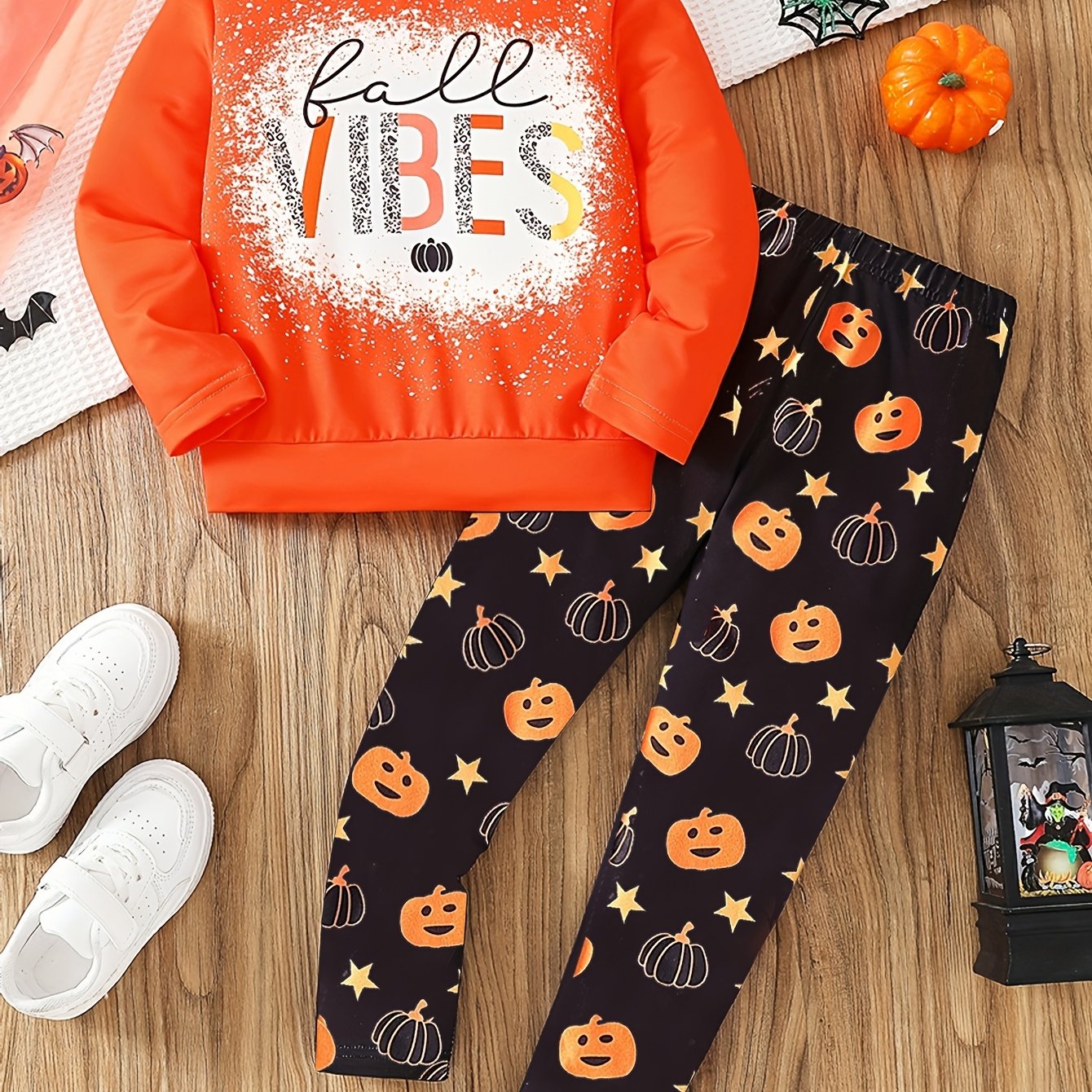 2pcs 2-Piece Fall Vibes Print Sweatshirt Set for Girls: Long Sleeve Top + Pants, Casual Spring & Fall Outfits