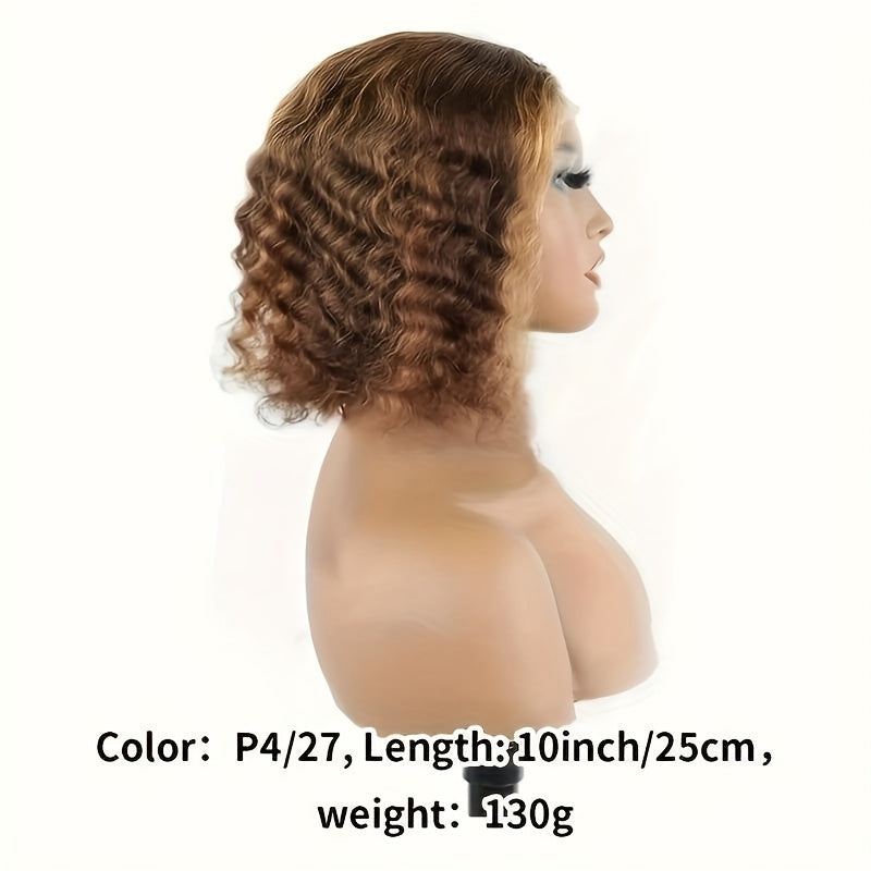 Highlight Curly Bob Wig Human Hair Wig Ombre Lace Front Wig Human Hair Curly Wig Lace Wig Deep Wave Wigs Human Hair Wigs For Women Pre Plucked Bleached Knots 180% Density