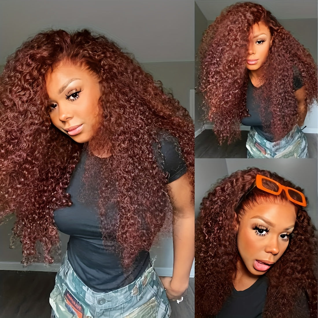 UNICE 24 inch Jerry Curly Reddish Brown Pre Plucked Pre Cut Lace Wig - 13x4 Ear to Ear Lace Front Wigs Human Hair Glueless Frontal Wig - Bleached Knots Put on and Go
