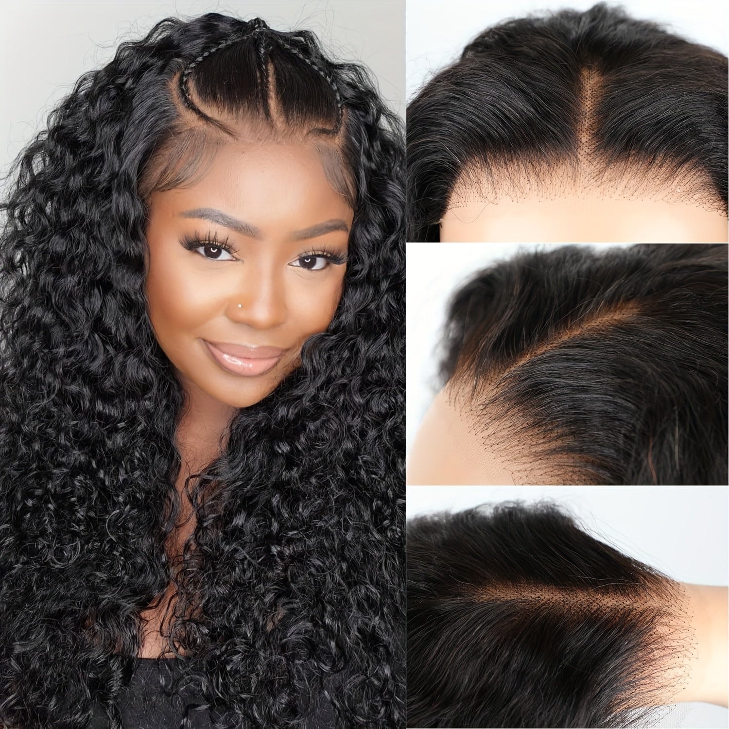 [13x6 Water Wave Wig] 200% Density Glueless Human Hair 13x6 Water Wave Wig - Pre-Plucked & Pre-Cut HD Lace Frontal, Deep Curly Wigs for Women, Easy to Wear for Beginners, Natural Look for Black Individuals, Wig Accessories