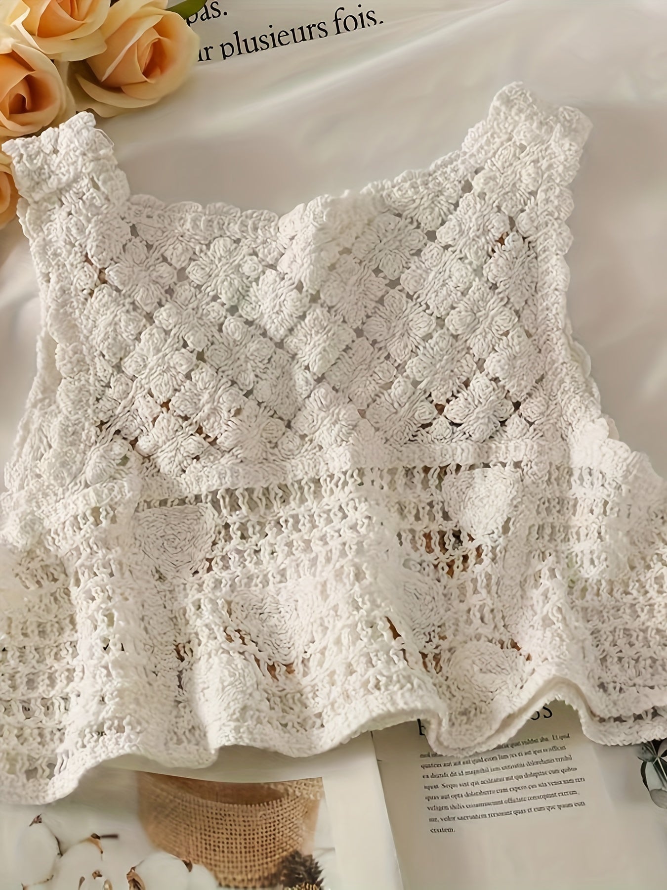 Girls Bohemian Style Knitted Cropped Cardigan Vest, Floral Embroidery With Button Detail, Kids Fashion Outerwear