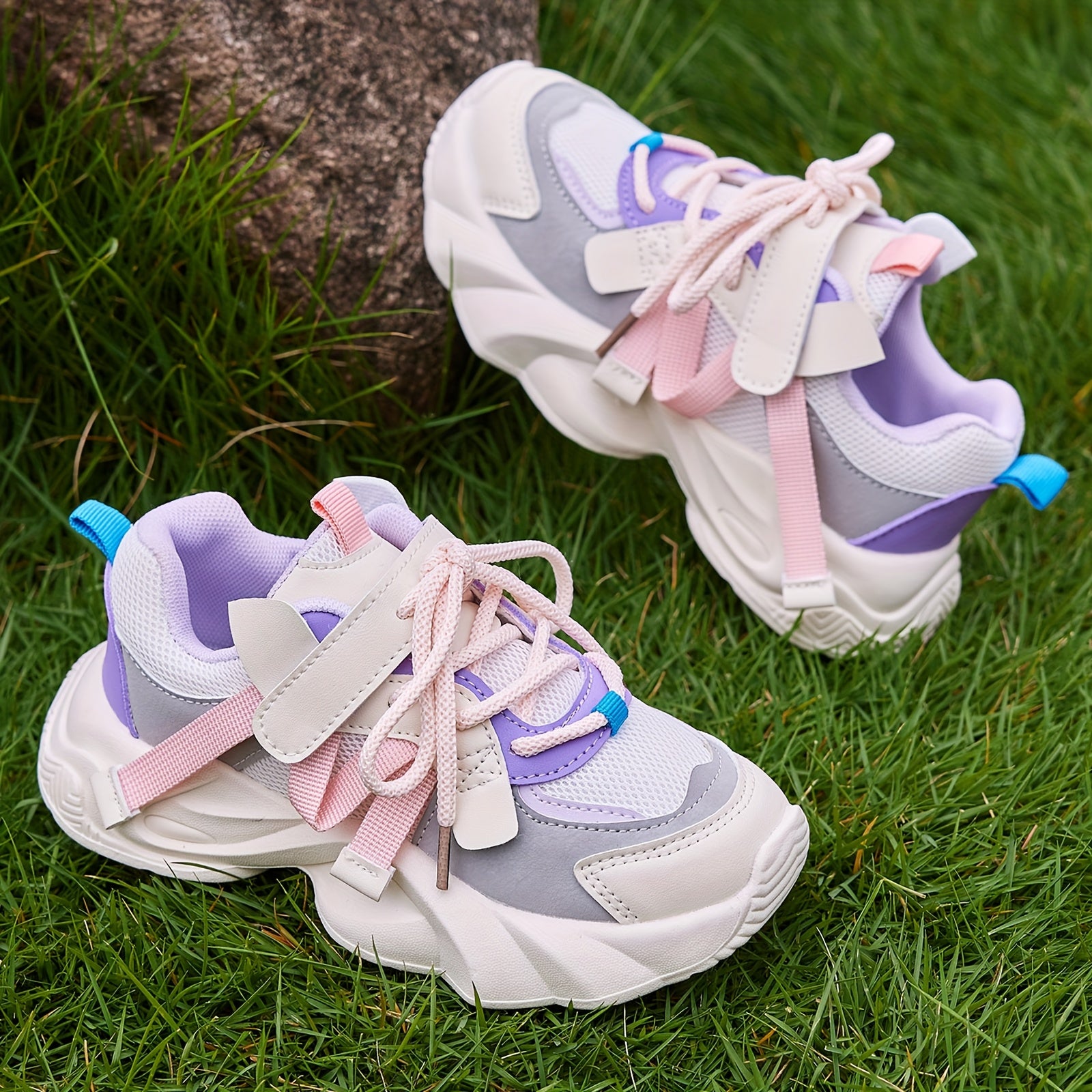 Kids' Fashion Sneakers, Breathable Lightweight Non-Slip Athletic Running Shoes, Solid Color & Stripes, Low Top Fabric Upper with PU Inner, Rubber Sole, with Adjustable Strap Closure, for Boys & Girls, All-Season Round Toe Spo