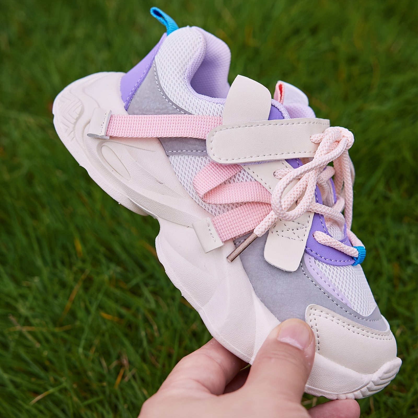 Kids' Fashion Sneakers, Breathable Lightweight Non-Slip Athletic Running Shoes, Solid Color & Stripes, Low Top Fabric Upper with PU Inner, Rubber Sole, with Adjustable Strap Closure, for Boys & Girls, All-Season Round Toe Spo