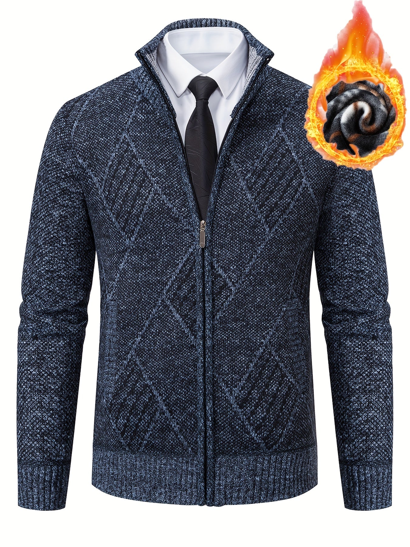 Mens Diamond Plaid Cardigan - Stylish Casual with Refined Stand Collar - Luxuriously Plush & Cozy Warm Knit Zip Up - Eye-Catching Design