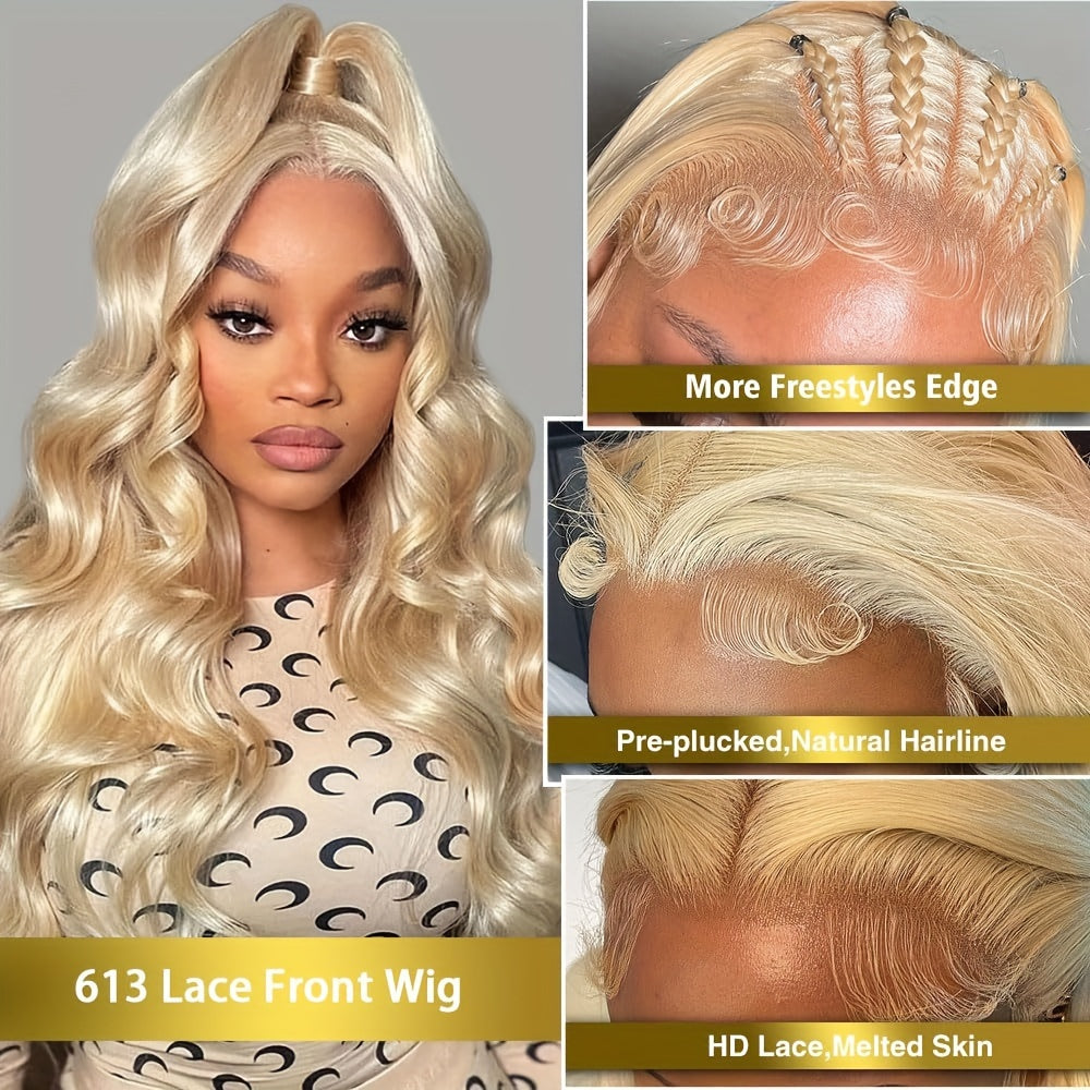 613 Lace Front Wigs Human Hair 180% Density 13x6 HD Transparent Lace Front Body Wave Wigs Human Hair Pre Plucked with Baby Hair Wigs 613 Blonde Lace Frontal Human Hair Wigs(16-36 inch, 613)