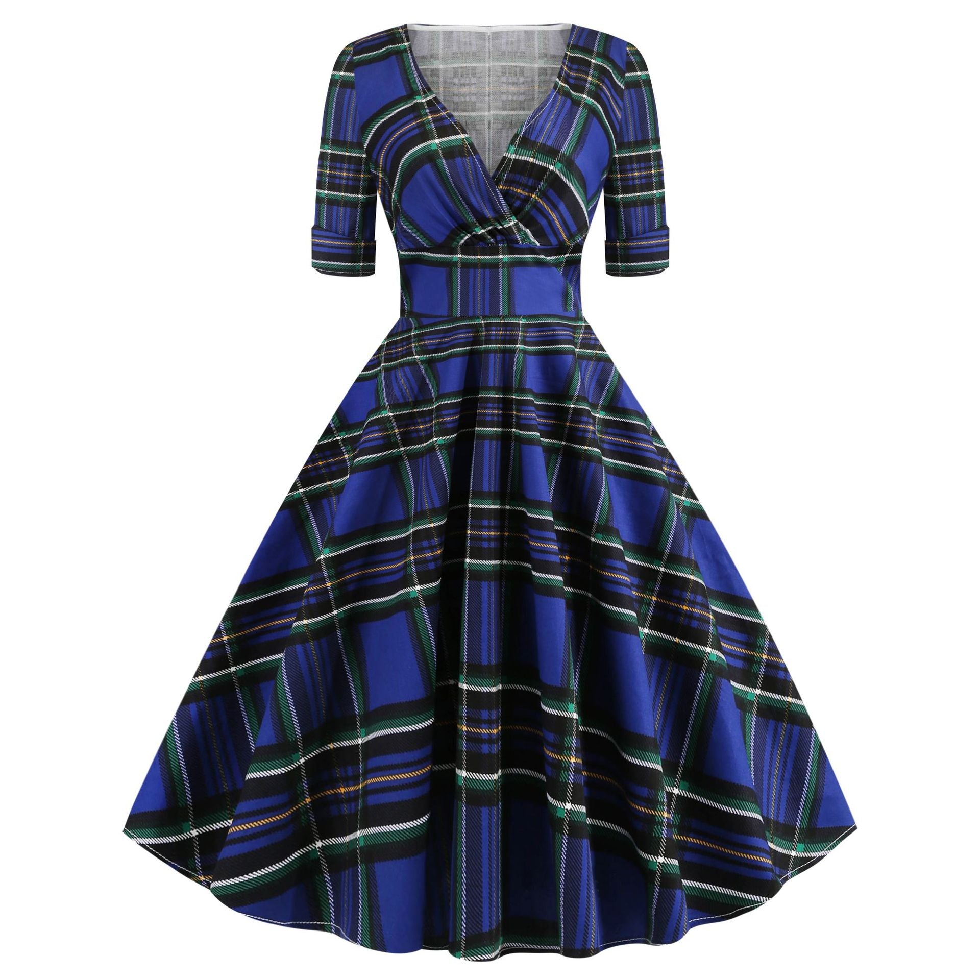 Plaid Print Christmas Women's Dress For Autumn And Winter Patchwork Dress