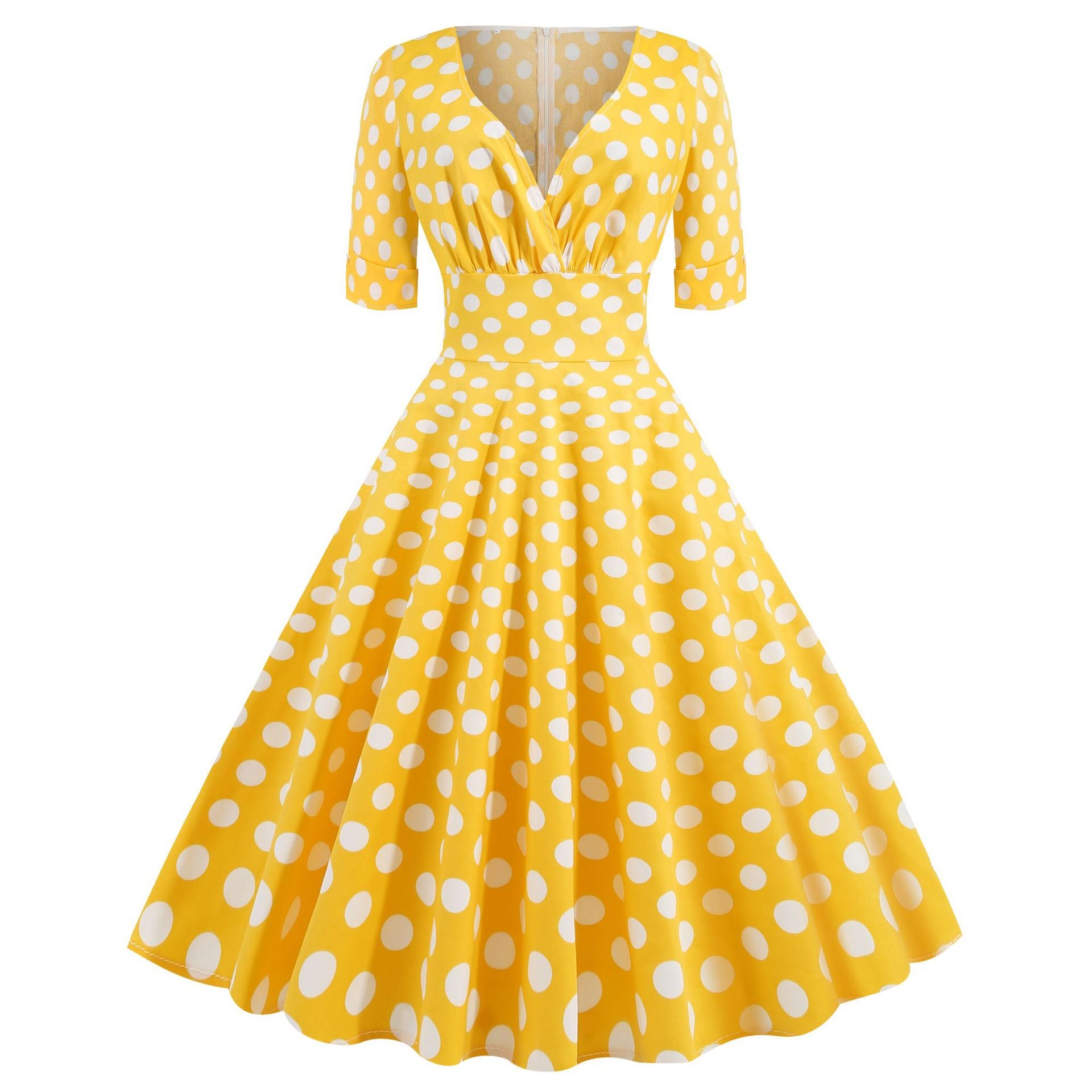 Dot-Print Vintage V-Neck Dress Ponte Dress
