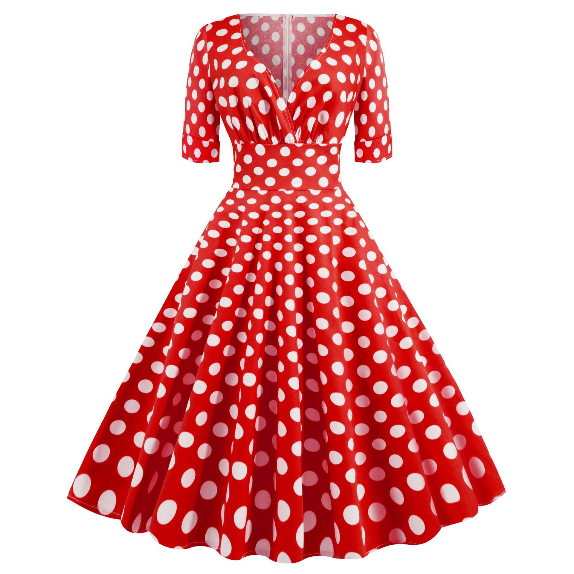 Dot-Print Vintage V-Neck Dress Ponte Dress