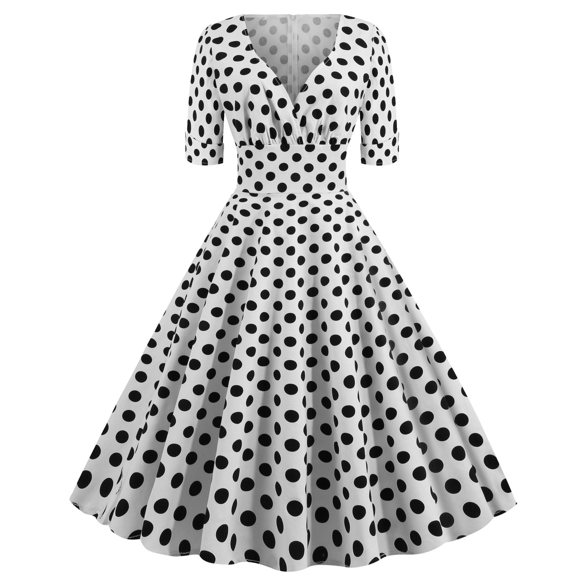 Dot-Print Vintage V-Neck Dress Ponte Dress