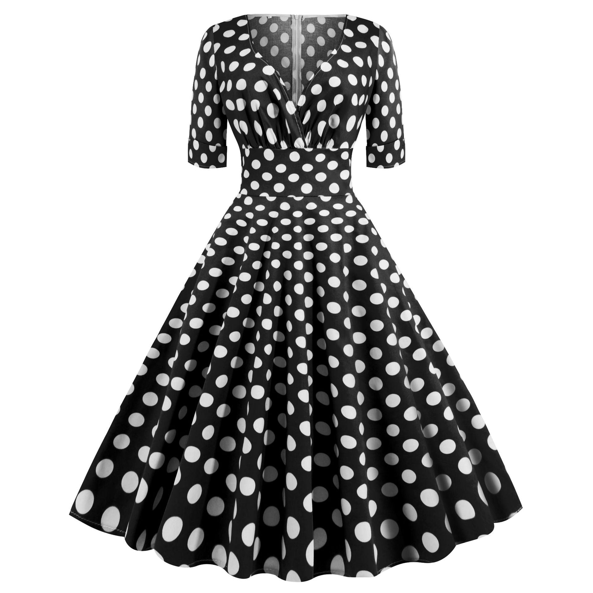 Dot-Print Vintage V-Neck Dress Ponte Dress