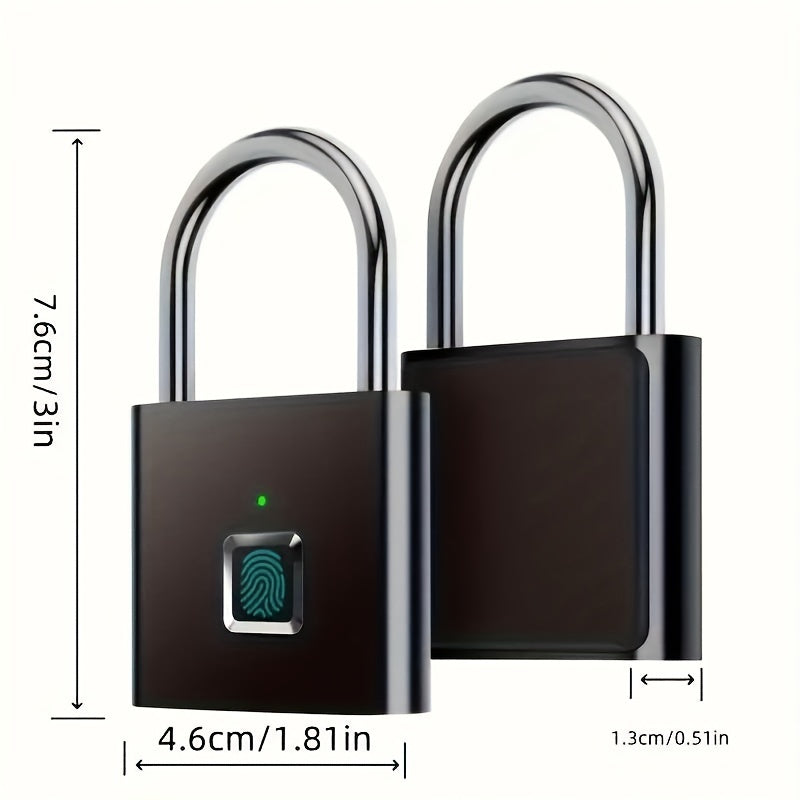 Compact Smart Fingerprint Padlock - Waterproof, Keyless Security, USB Rechargeable, Lightweight Aluminum - Ideal for Luggage, Suitcases & Backpacks