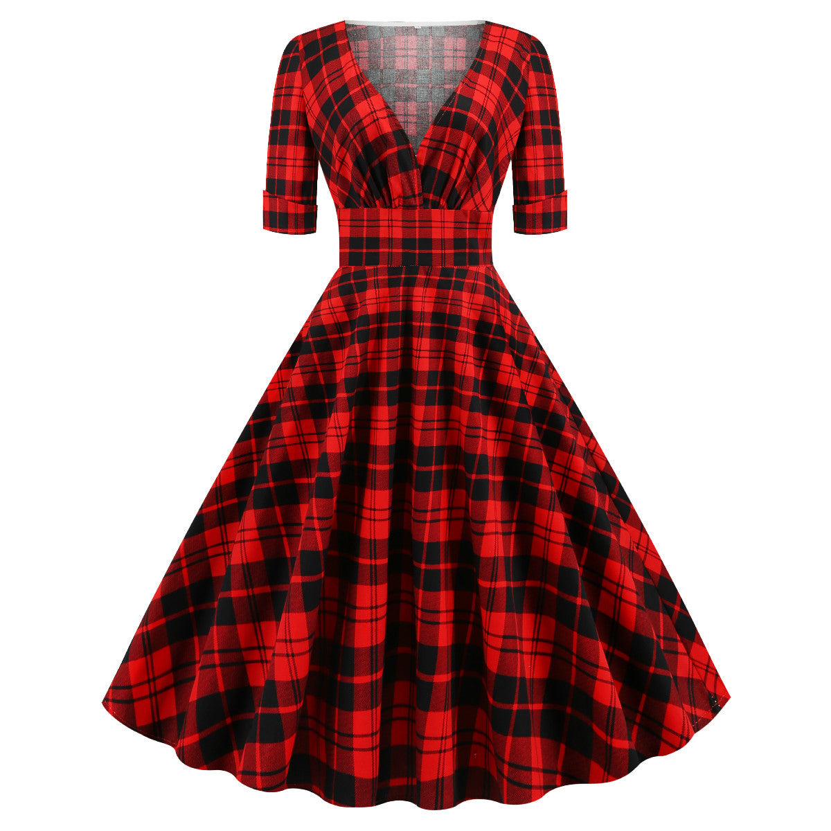 Plaid Print Christmas Women's Dress For Autumn And Winter Patchwork Dress