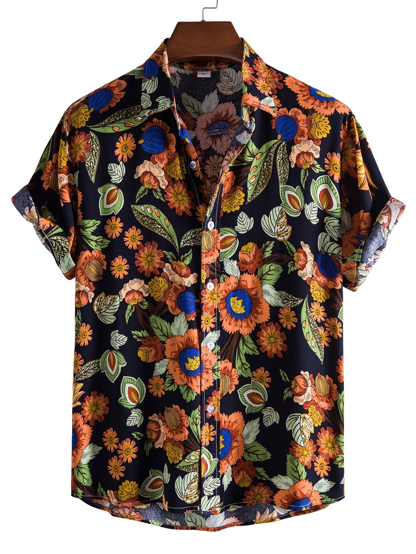 Stylish Mens Floral Short Sleeve Shirt - Breathable Cotton Blend, Relaxed Fit, Lapel Collar, Button Front, Hand Washable - Perfect for Casual Summer Outings