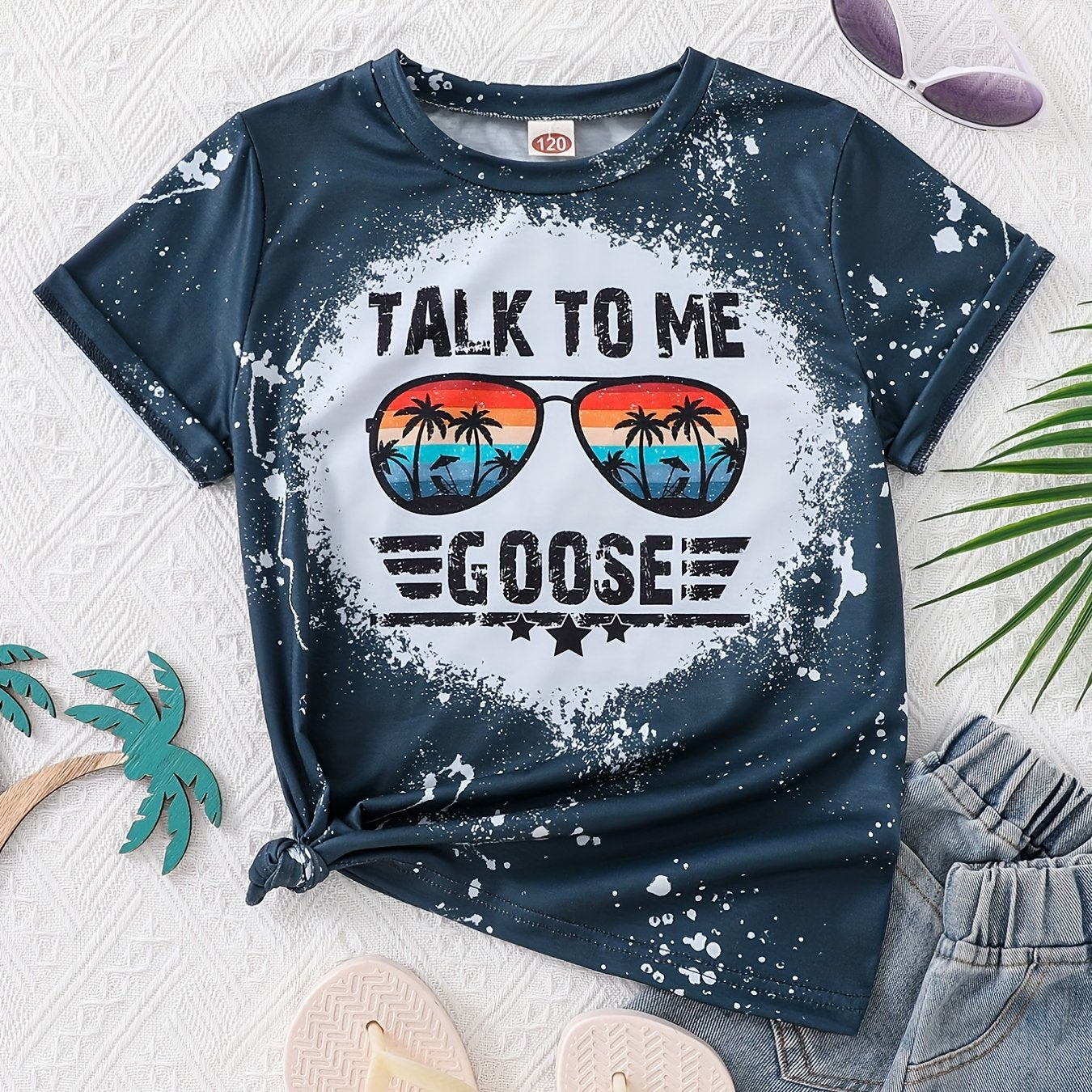 Trendy Girls' Coconut Tree Graphic Tees - Round Neck, Casual, Summer Clothes, Comfortable, Vibrant Colors, Fun Sunglasses Design, Teen Kids Fashion Top