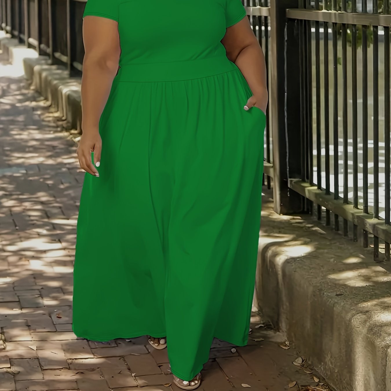 [Elegant Maxi Dress] Elegant Plus Size Solid Maxi Dress | Women's Medium Stretch Long Dress
