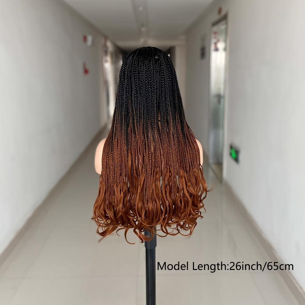 Braided Wigs Synthetic Box Braid Wig For Women Wavy End Long Ombre Grey Brown Blonde Color 26 Inch 3X Twist Braiding Hair Wig Machine Wig