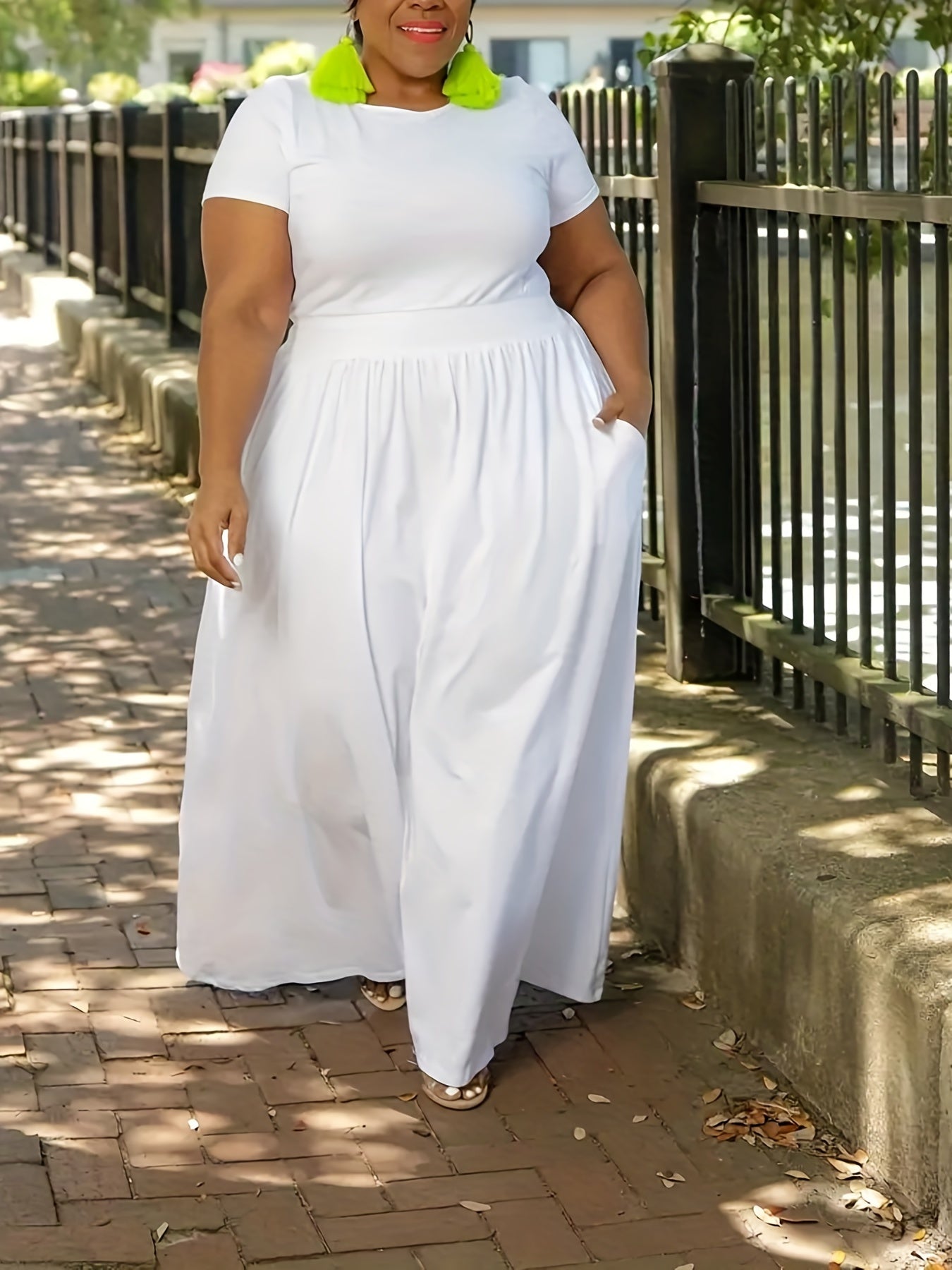 [Elegant Maxi Dress] Elegant Plus Size Solid Maxi Dress | Women's Medium Stretch Long Dress