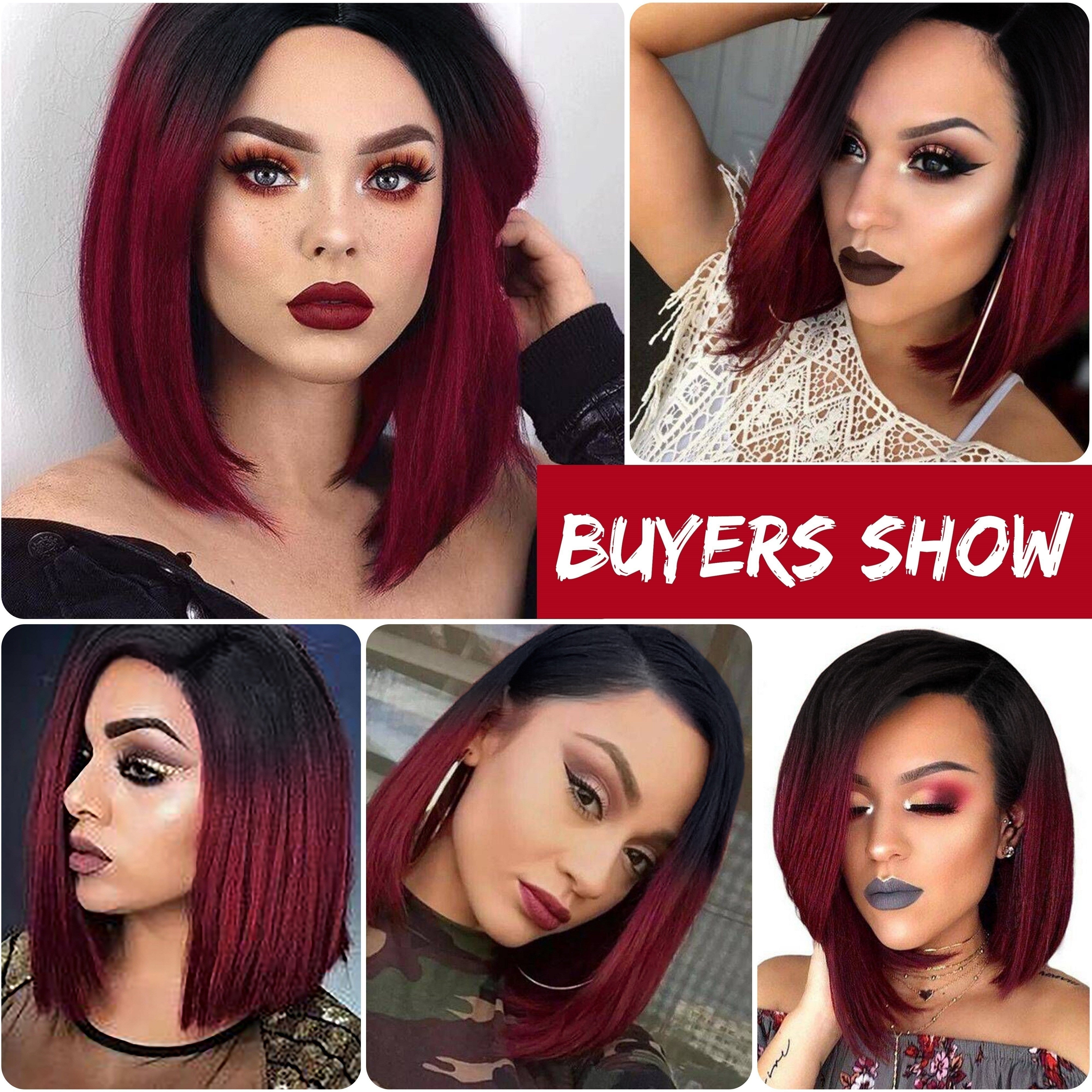 [Heat Resistant Synthetic Wig] Heat Resistant Synthetic Wig | Black to Red Ombre Bob Cut with Side Part, Natural Look Synthetic Hair for Women, Everyday & Party Hairstyle, Easy Maintenance & Damage-Free Styling, Short Hair Wi