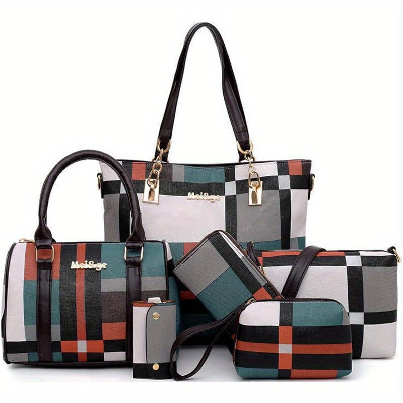 6-Pcs Womens Handbags Tote Bags Shoulder Bag Purses Satchel Bag Top-Handle Handbag Crossbody Bag Wallet Clutch