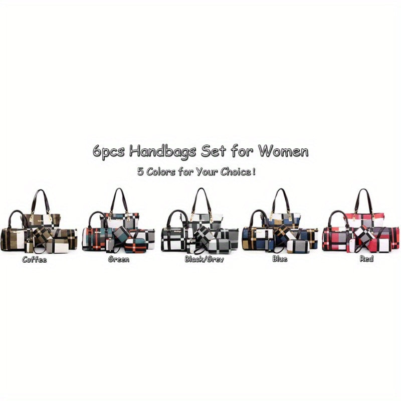 6-Pcs Womens Handbags Tote Bags Shoulder Bag Purses Satchel Bag Top-Handle Handbag Crossbody Bag Wallet Clutch