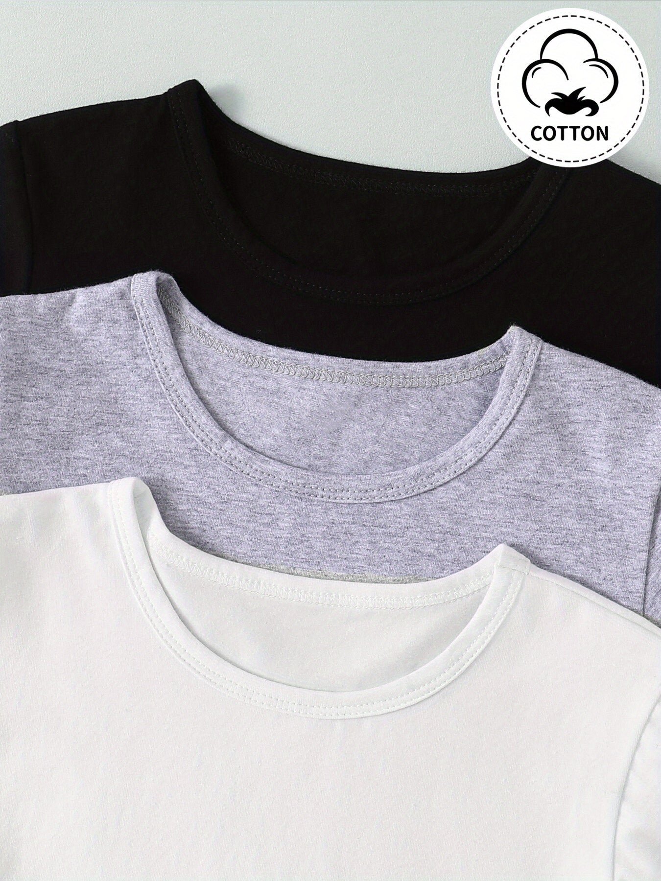 3 Sets of Soft & Breathable Solid Cotton Short Sleeve Casual T-Shirt and Elastic Waist Sweatpants Set for Boys - Spring/Summer/Fall Outfits with Slight Stretch, Fake Drawstring, and Regular Fit