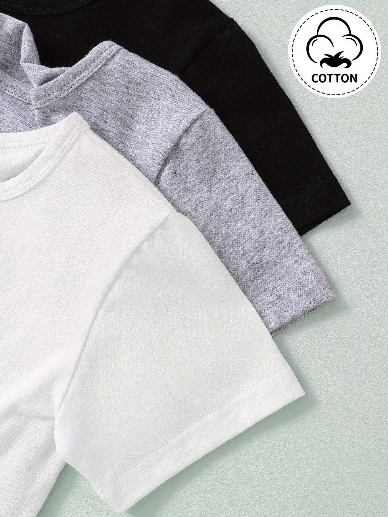 3 Sets of Soft & Breathable Solid Cotton Short Sleeve Casual T-Shirt and Elastic Waist Sweatpants Set for Boys - Spring/Summer/Fall Outfits with Slight Stretch, Fake Drawstring, and Regular Fit