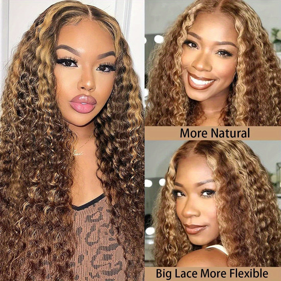 Ombre Honey Blonde 5X5 HD Transparent Water Wave Lace Front Human Hair Wigs for Women 180% Density 4/27 Colored Highlight Curly Glueless Wigs Pre Plucked with Baby Hair