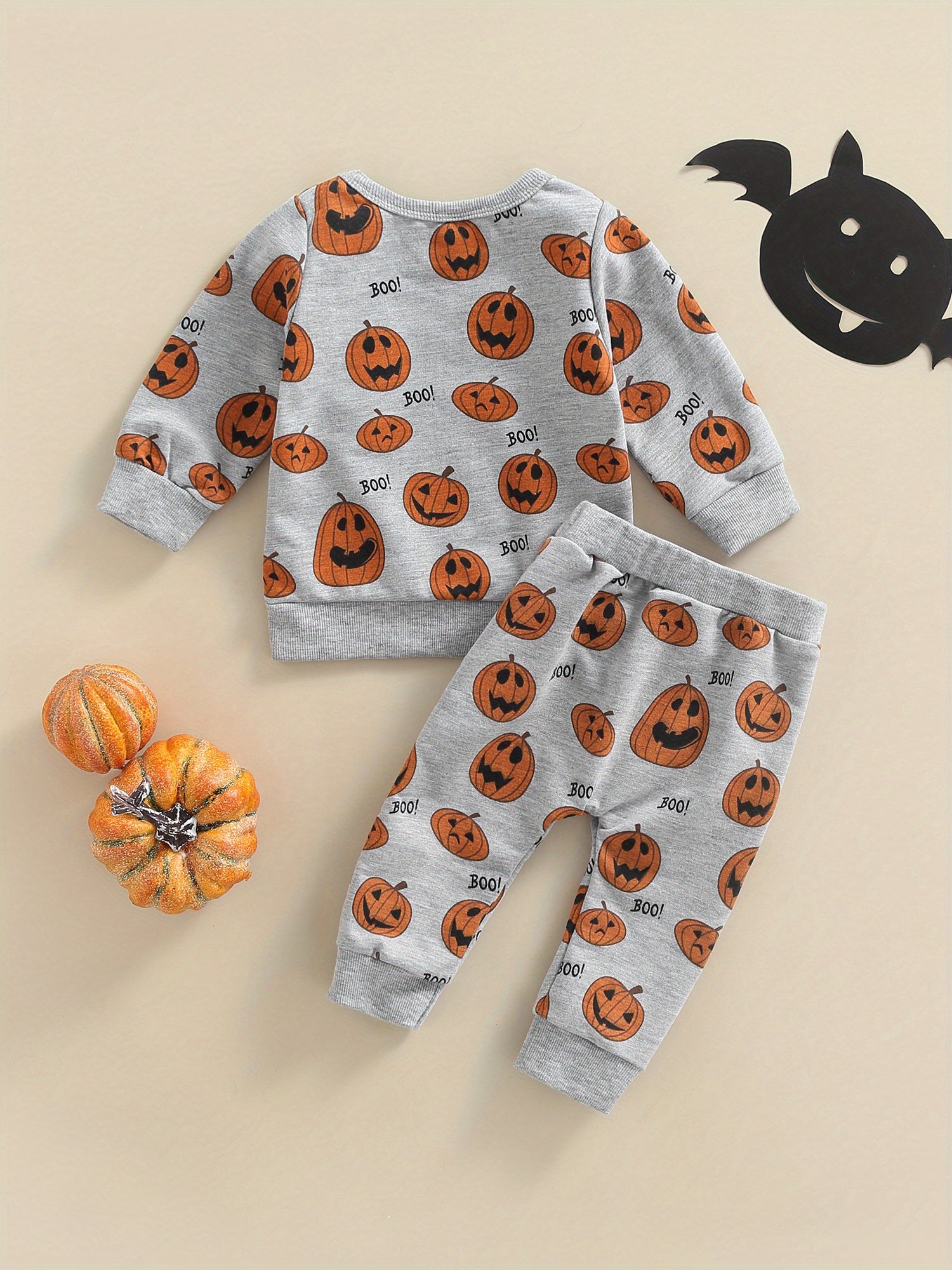 [Halloween] Toddler Baby Girl Boy Halloween Outfits Pumpkin Long Sleeve Sweatshirt Top Elastic Waist Jogger Pants Fall Winter Outfits Pumpkin Clothes 0-3T