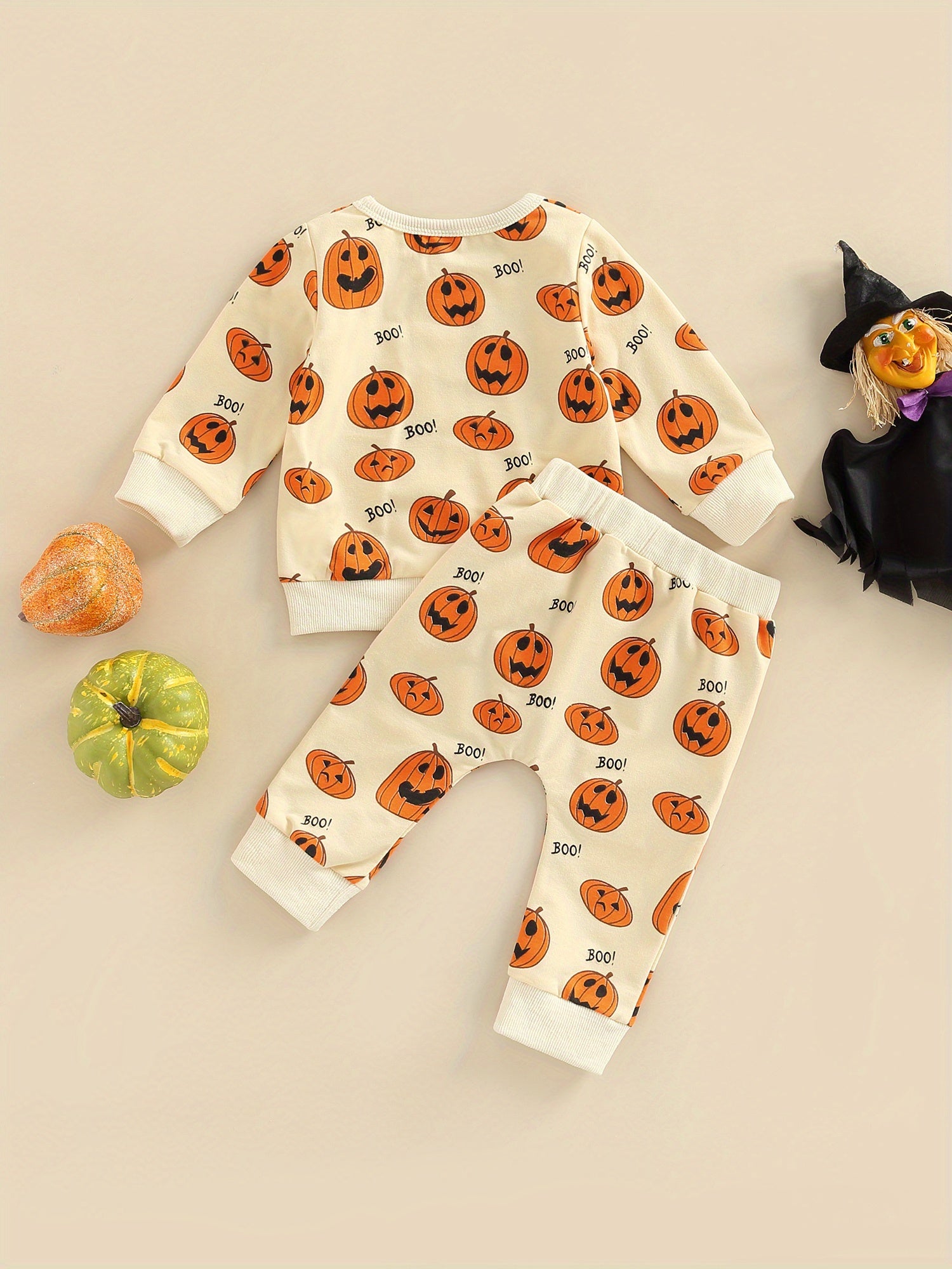 [Halloween] Toddler Baby Girl Boy Halloween Outfits Pumpkin Long Sleeve Sweatshirt Top Elastic Waist Jogger Pants Fall Winter Outfits Pumpkin Clothes 0-3T