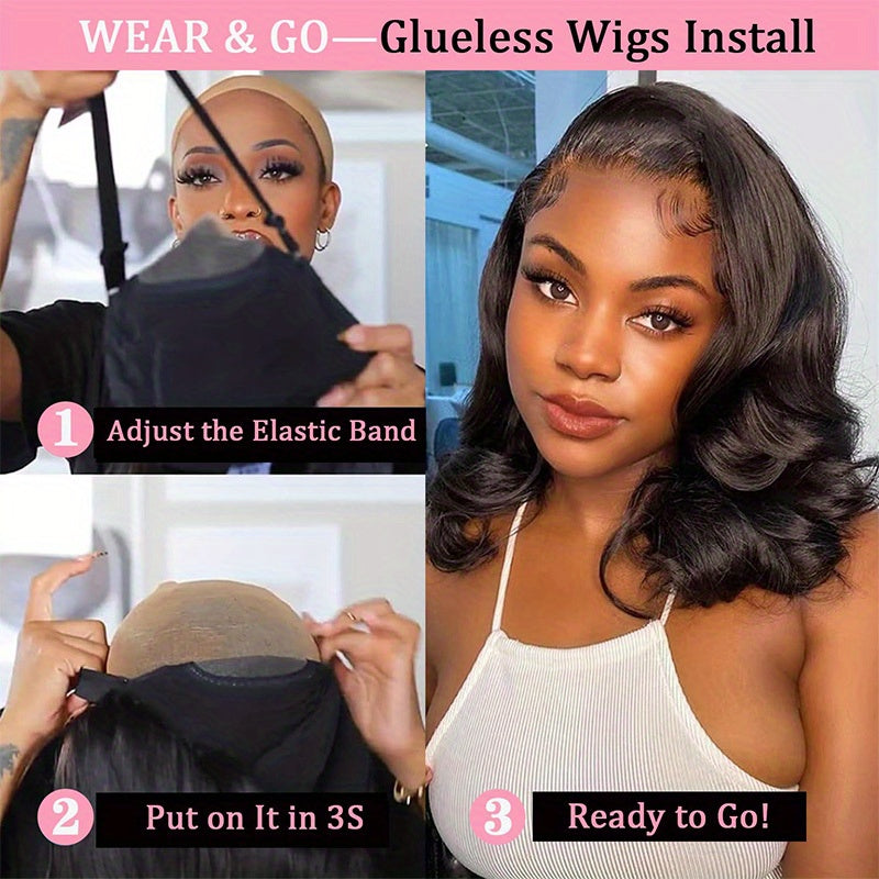 250% Density Glueless Bob Wig - Body Wave Lace Front Human Hair Wigs for Black Women - Pre Plucked and Pre Cut 13x4 Lace Closure - No Glue Needed for Beginners