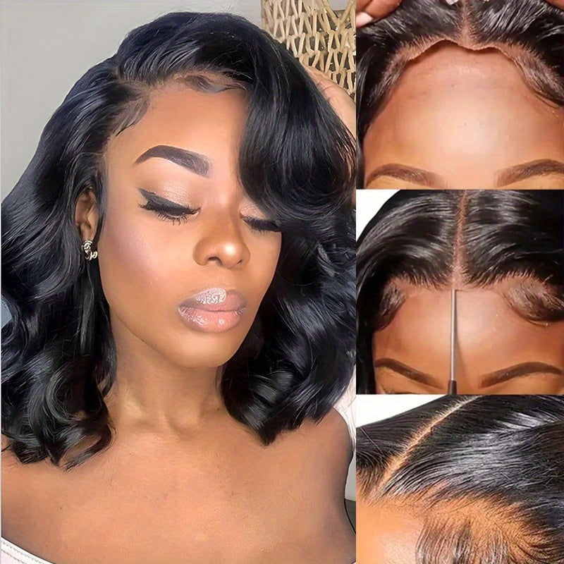 250% Density Glueless Bob Wig - Body Wave Lace Front Human Hair Wigs for Black Women - Pre Plucked and Pre Cut 13x4 Lace Closure - No Glue Needed for Beginners