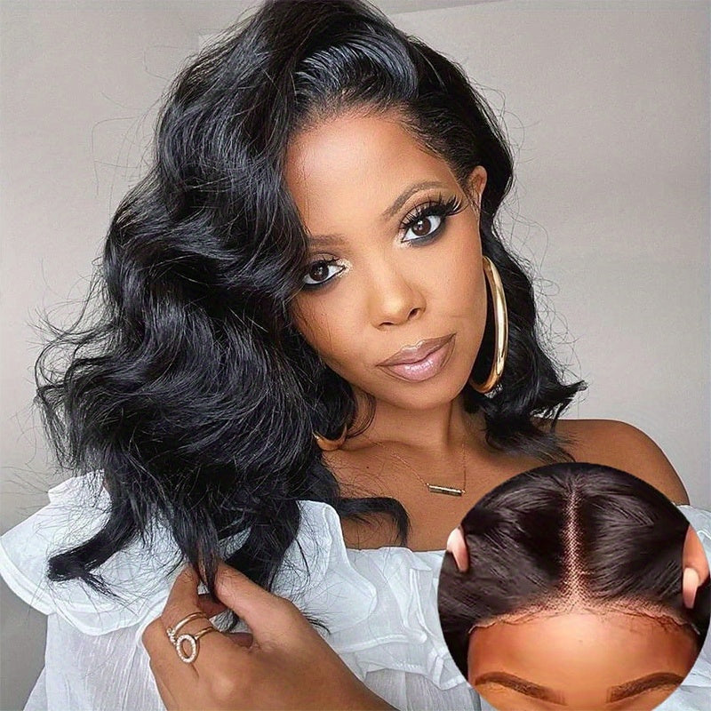 250% Density Glueless Bob Wig - Body Wave Lace Front Human Hair Wigs for Black Women - Pre Plucked and Pre Cut 13x4 Lace Closure - No Glue Needed for Beginners