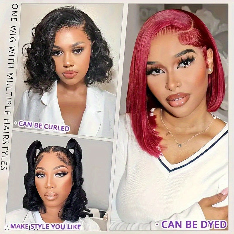 250% Density Glueless Bob Wig - Body Wave Lace Front Human Hair Wigs for Black Women - Pre Plucked and Pre Cut 13x4 Lace Closure - No Glue Needed for Beginners