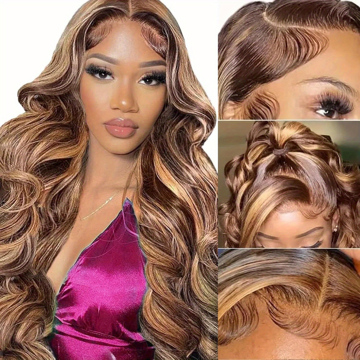 Honey Blonde Lace Front Wig Human Hair 4/27 Highlight Ombre 13x6 Transparent Lace Frontal Human Hair Wigs for Women 28 Inch Body Wave Lace Front Wigs Balayage Wig Pre Plucked 180% Density