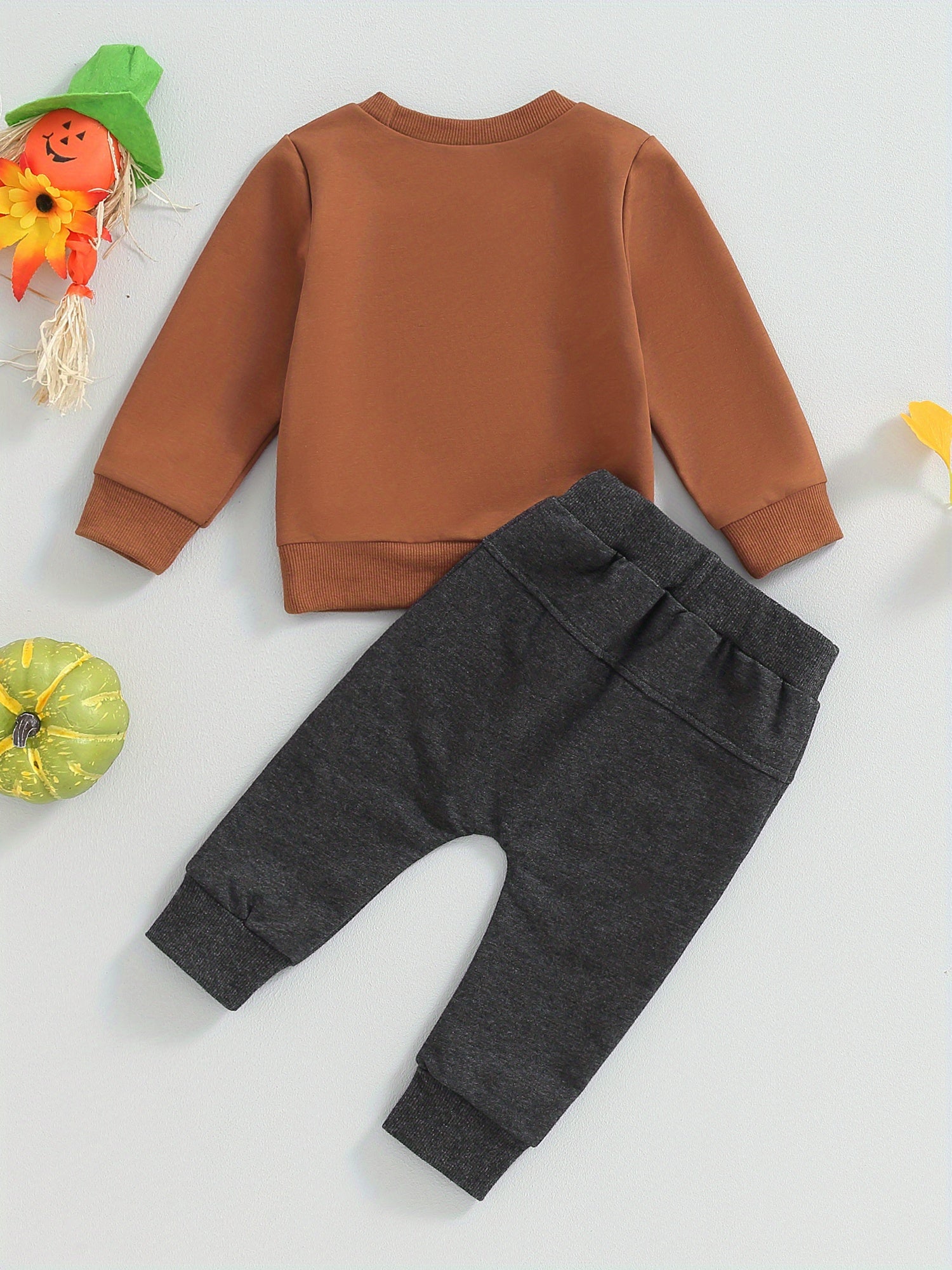 Toddler Boys Fall Outfits Checkerboard Ghost Print Crew Neck Long Sleeve Sweatshirts and Long Pants 2Pcs Halloween Clothes Set