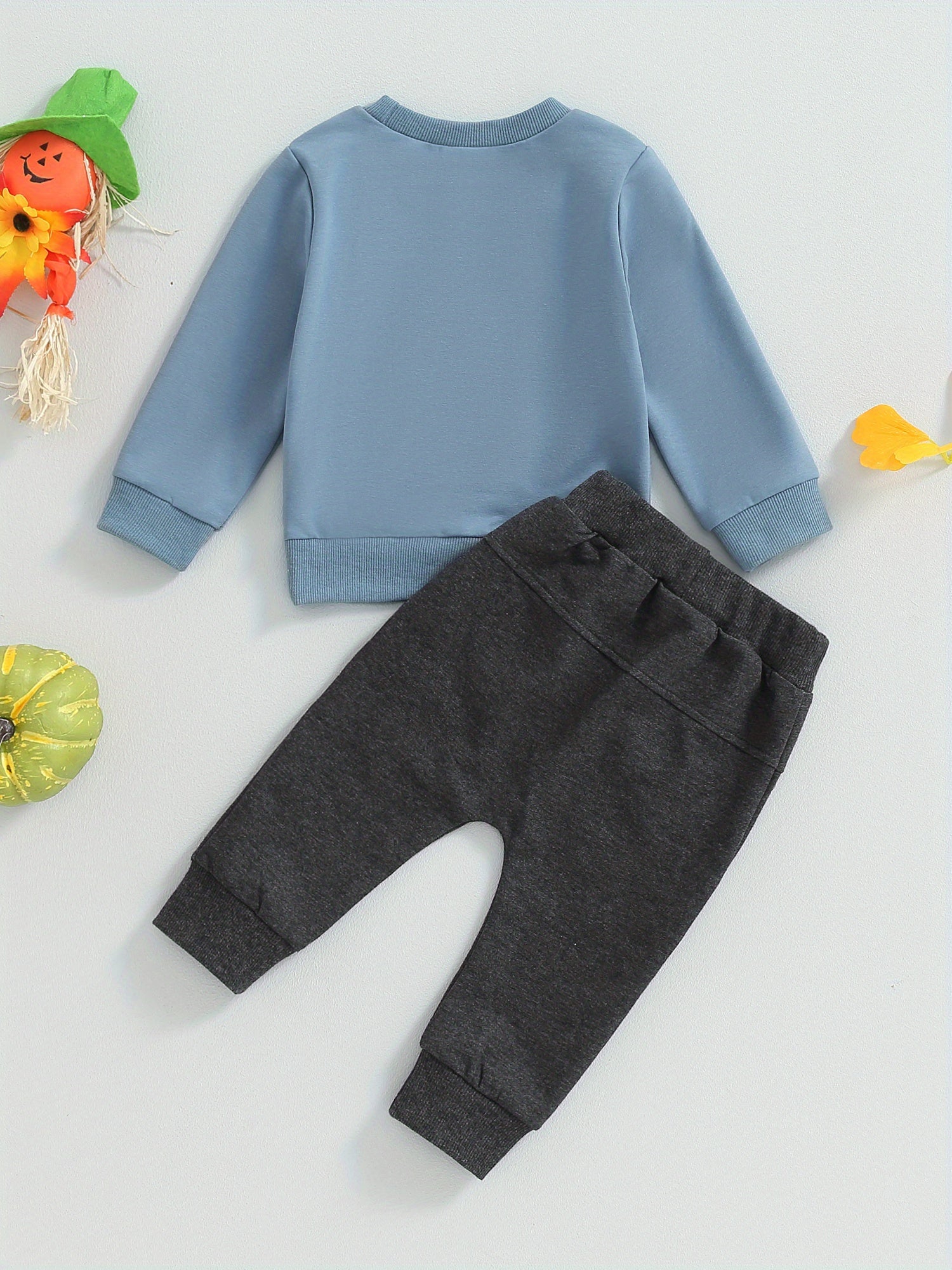 Toddler Boys Fall Outfits Checkerboard Ghost Print Crew Neck Long Sleeve Sweatshirts and Long Pants 2Pcs Halloween Clothes Set