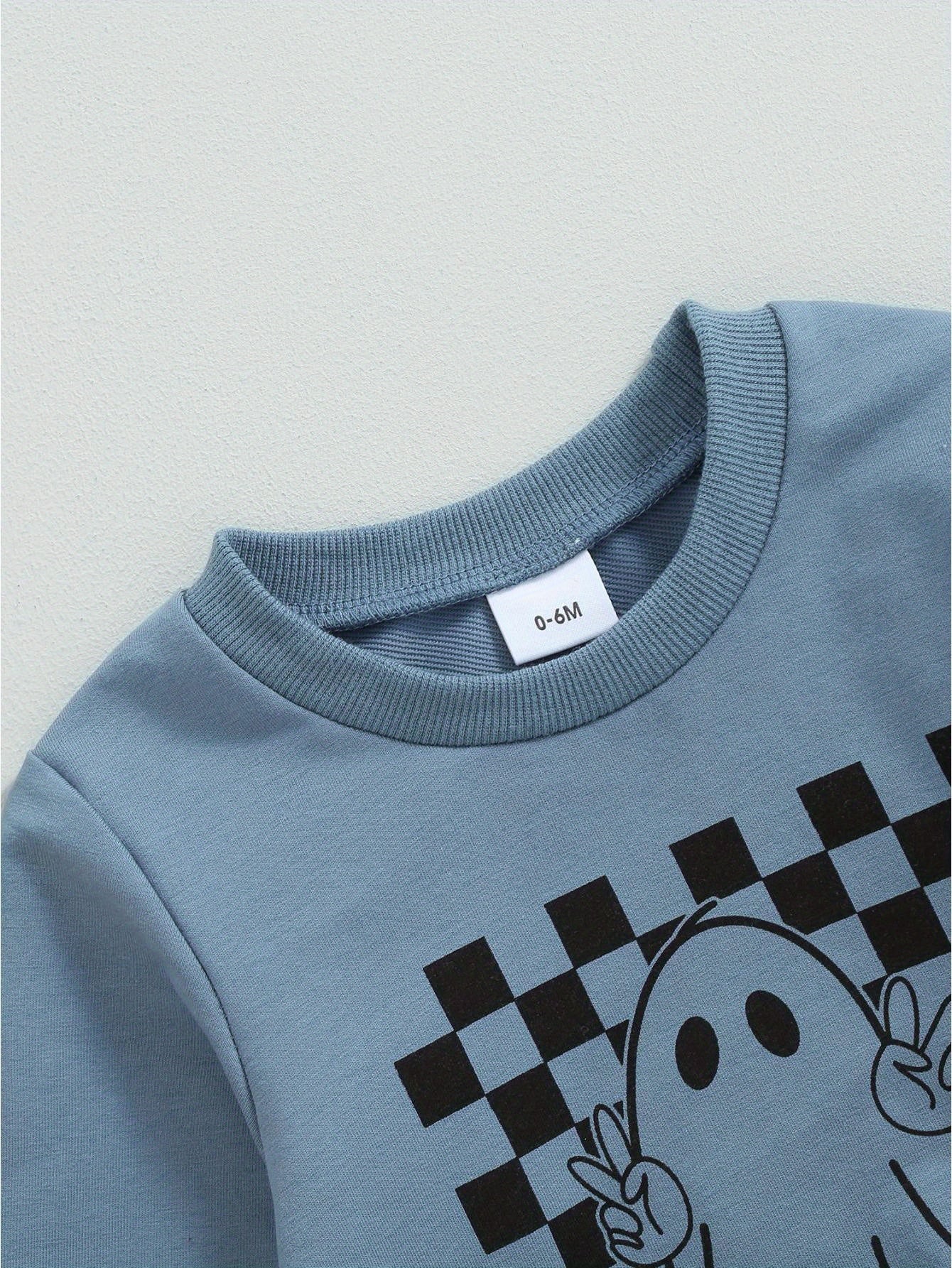 Toddler Boys Fall Outfits Checkerboard Ghost Print Crew Neck Long Sleeve Sweatshirts and Long Pants 2Pcs Halloween Clothes Set