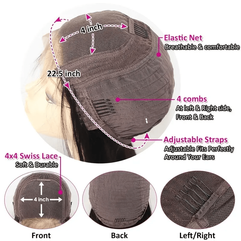 250% Density Glueless Bob Wig - Straight Lace Front Human Hair Wigs for Black Women - Pre Plucked and Pre Cut 4x4 Lace Closure - No Glue Needed for Beginners