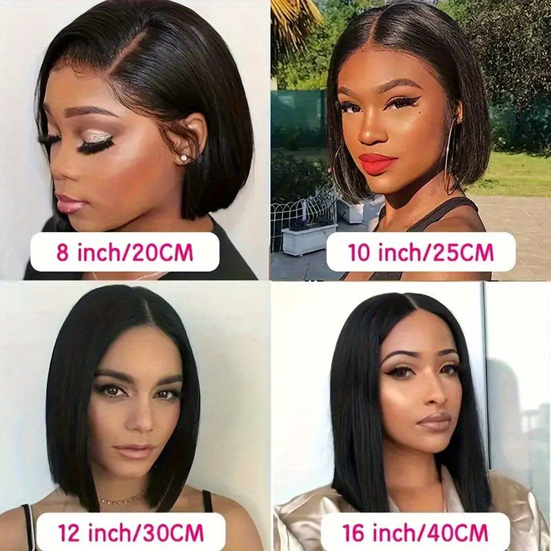 250% Density Glueless Bob Wig - Straight Lace Front Human Hair Wigs for Black Women - Pre Plucked and Pre Cut 4x4 Lace Closure - No Glue Needed for Beginners