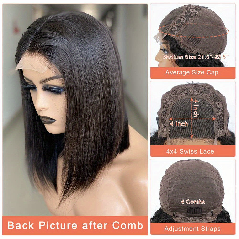 250% Density Glueless Bob Wig - Straight Lace Front Human Hair Wigs for Black Women - Pre Plucked and Pre Cut 4x4 Lace Closure - No Glue Needed for Beginners