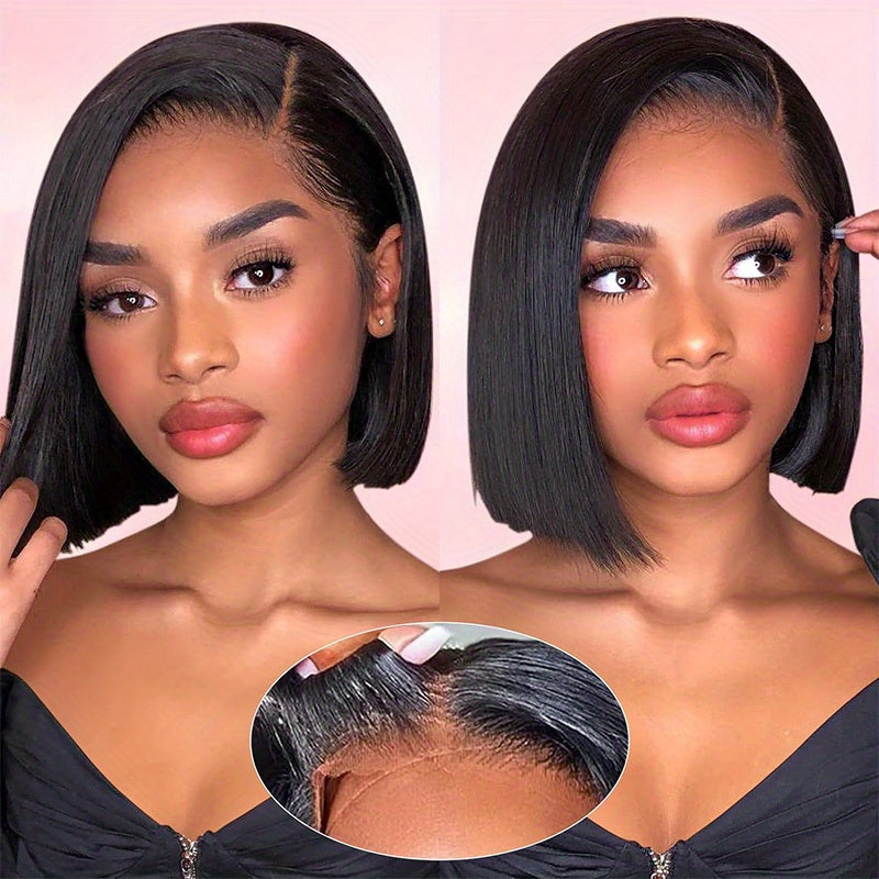 250% Density Glueless Bob Wig - Straight Lace Front Human Hair Wigs for Black Women - Pre Plucked and Pre Cut 4x4 Lace Closure - No Glue Needed for Beginners
