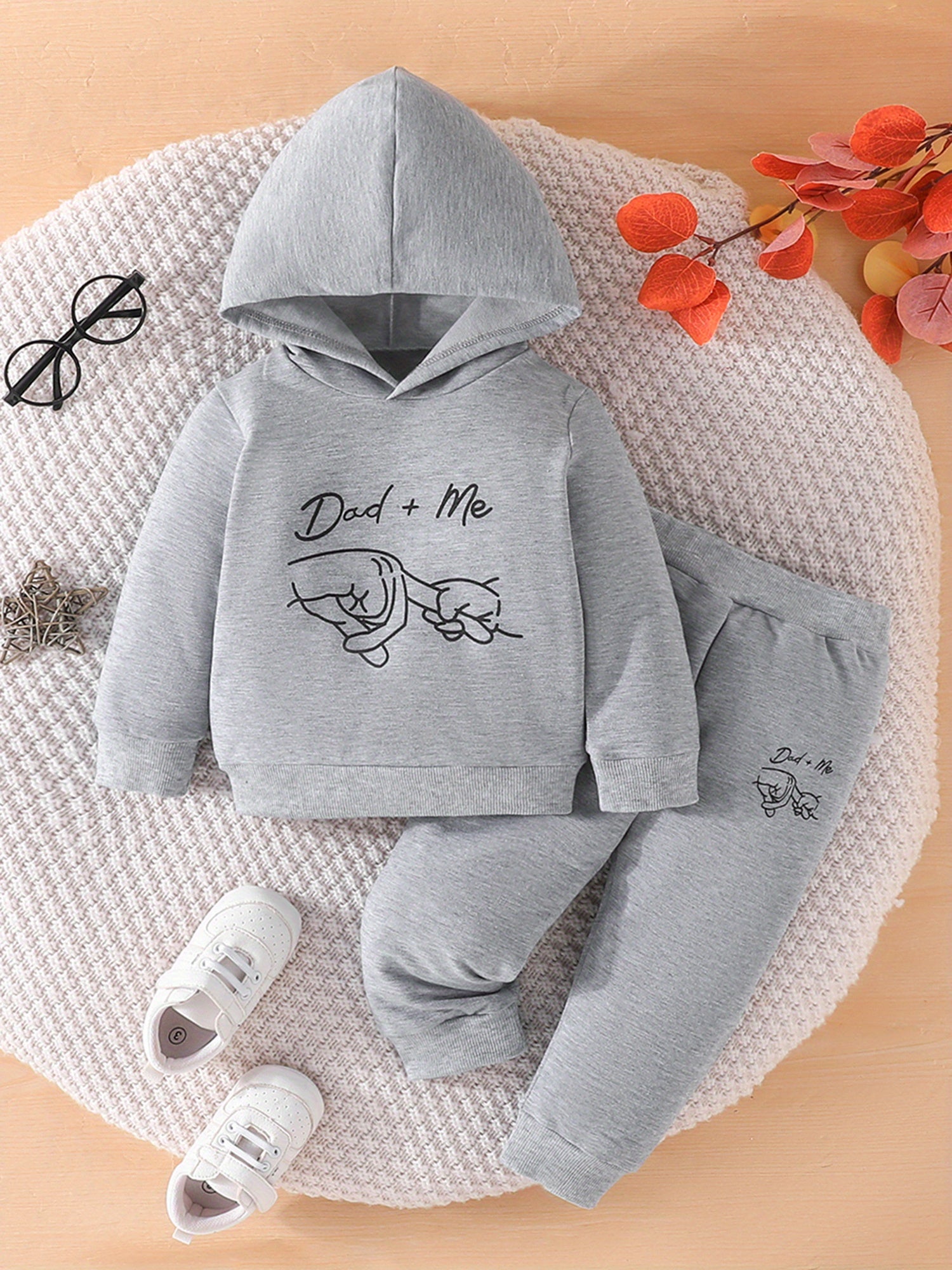 2-Piece Fall Outfits for Toddler Boys and Girls - Soft Letter Hand Print Long Sleeve Hoodie and Elastic Waist Pants Set - Newborn Infant Clothes for Autumn Season