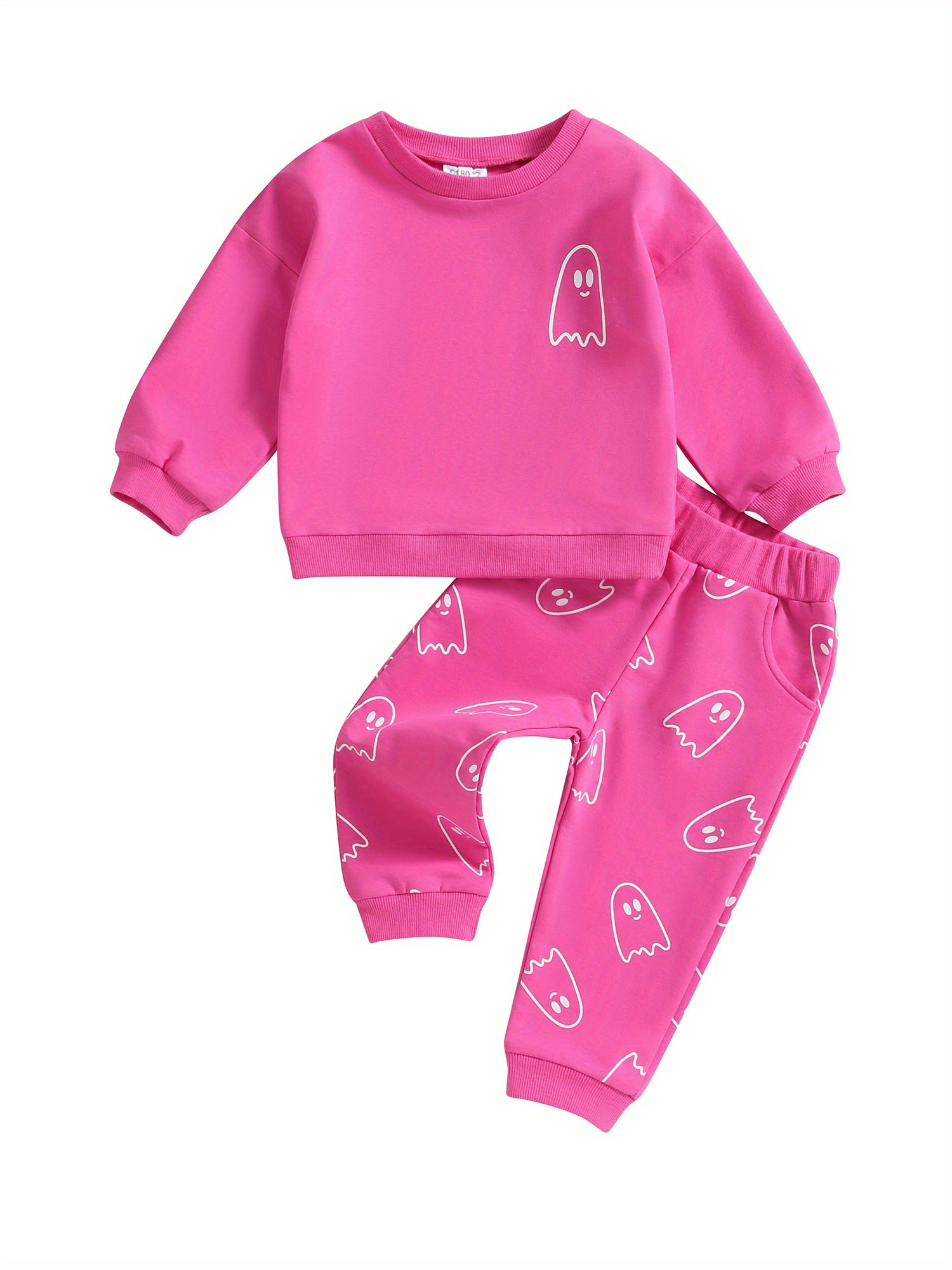 Toddler Girls Boys Fall Outfits Ghost Print Crew Neck Long Sleeve Sweatshirts and Long Pants 2Pcs Halloween Clothes Set