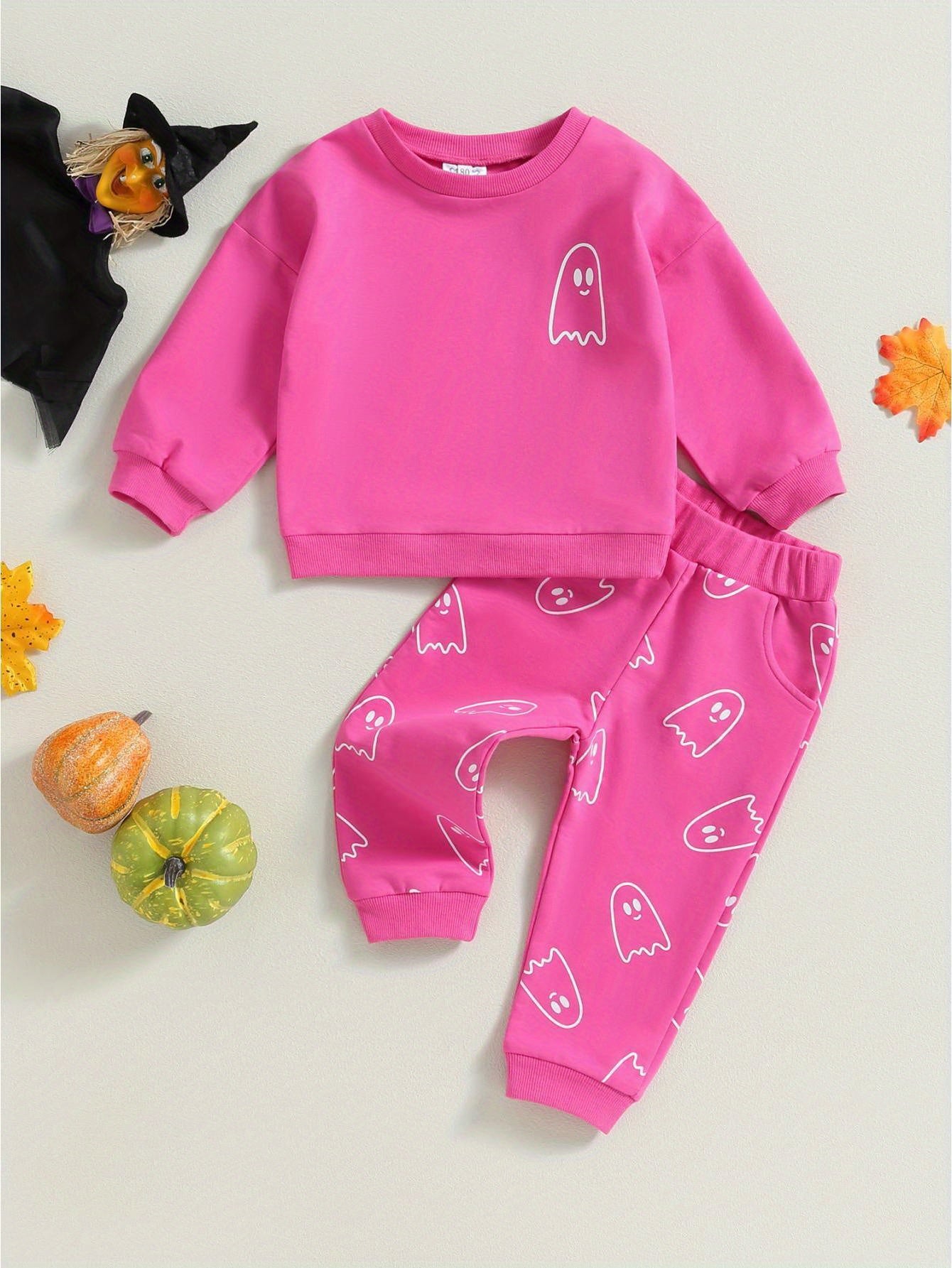 Toddler Girls Boys Fall Outfits Ghost Print Crew Neck Long Sleeve Sweatshirts and Long Pants 2Pcs Halloween Clothes Set