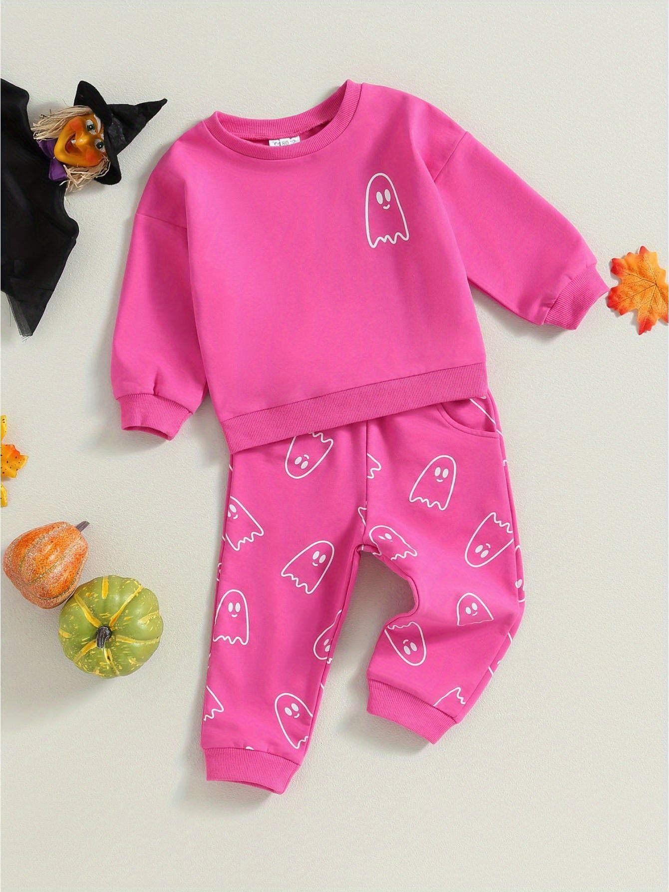 Toddler Girls Boys Fall Outfits Ghost Print Crew Neck Long Sleeve Sweatshirts and Long Pants 2Pcs Halloween Clothes Set