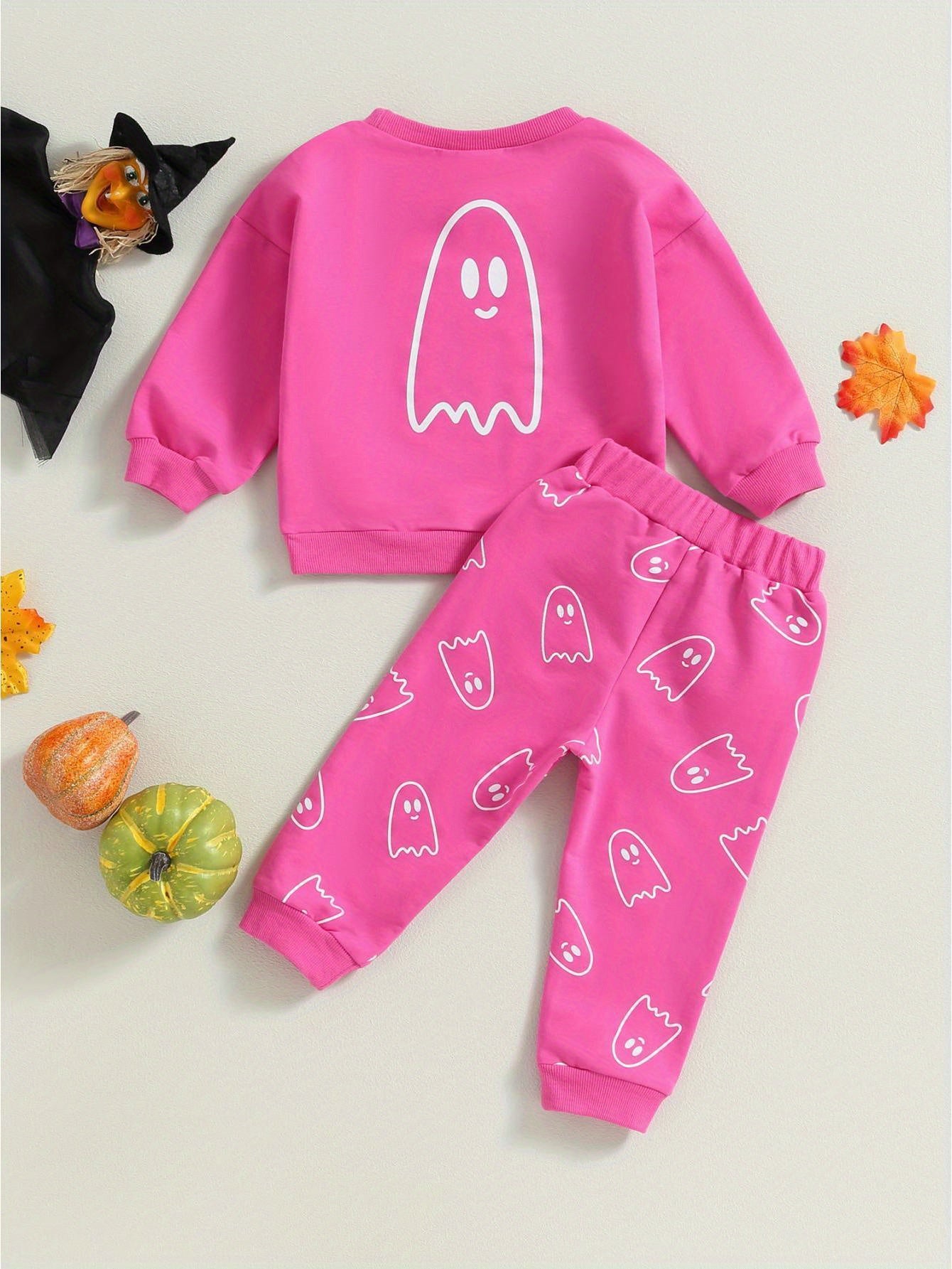 Toddler Girls Boys Fall Outfits Ghost Print Crew Neck Long Sleeve Sweatshirts and Long Pants 2Pcs Halloween Clothes Set